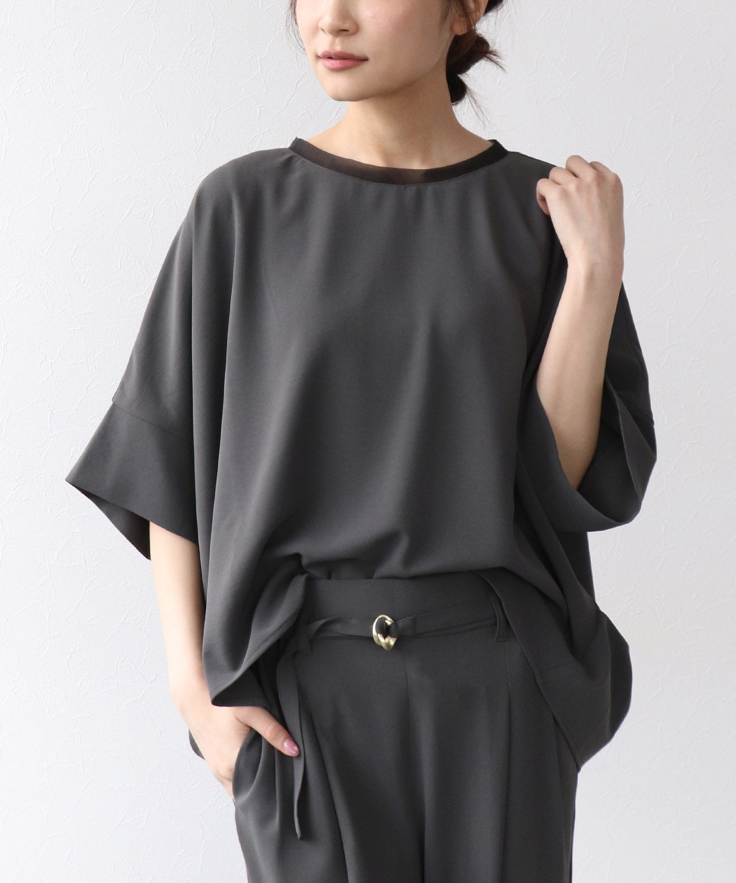ハイストレッチカルゼワッシャーブラウス