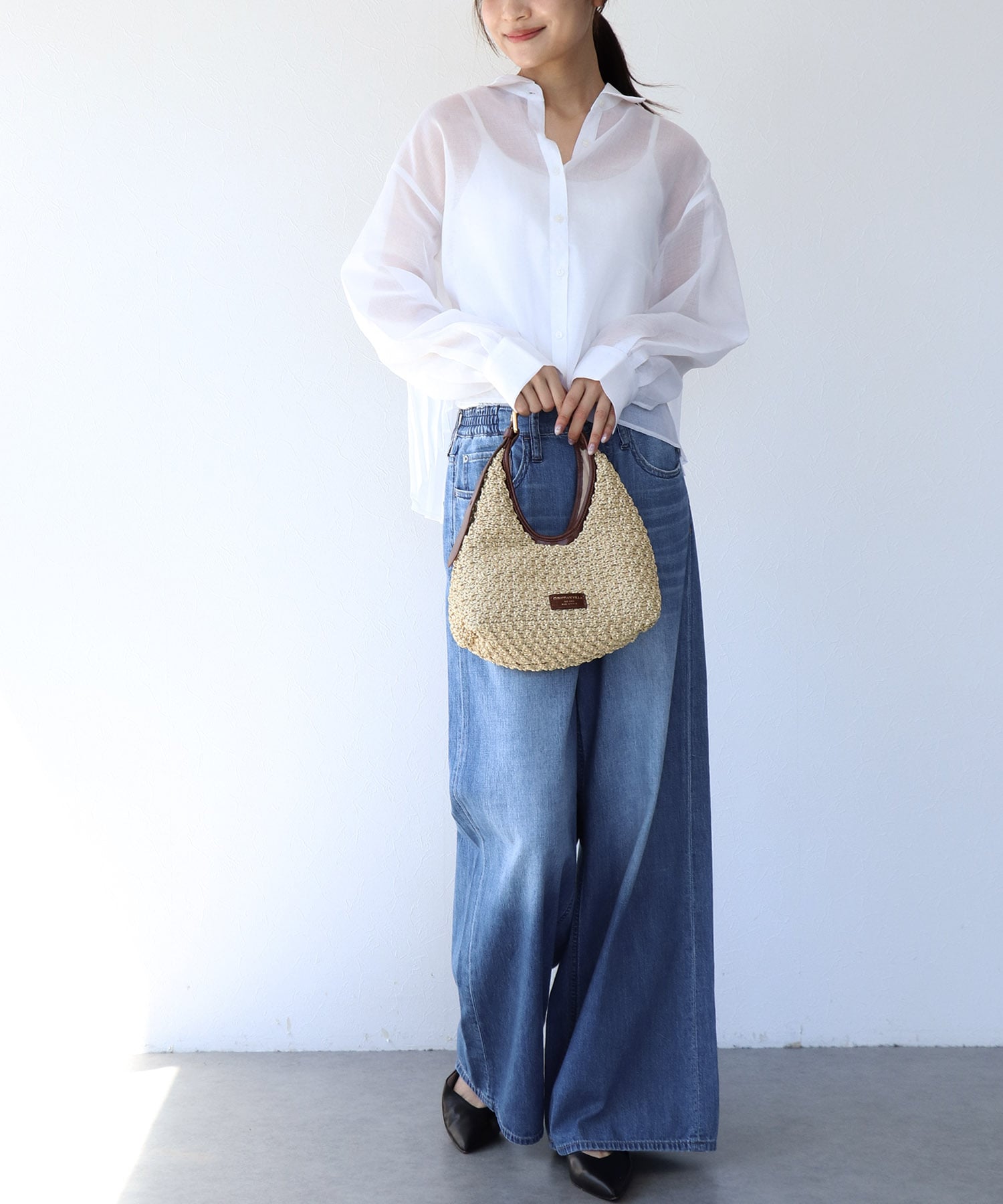 〔お家で試着〕シアーリネンライクバックプリーツシャツ