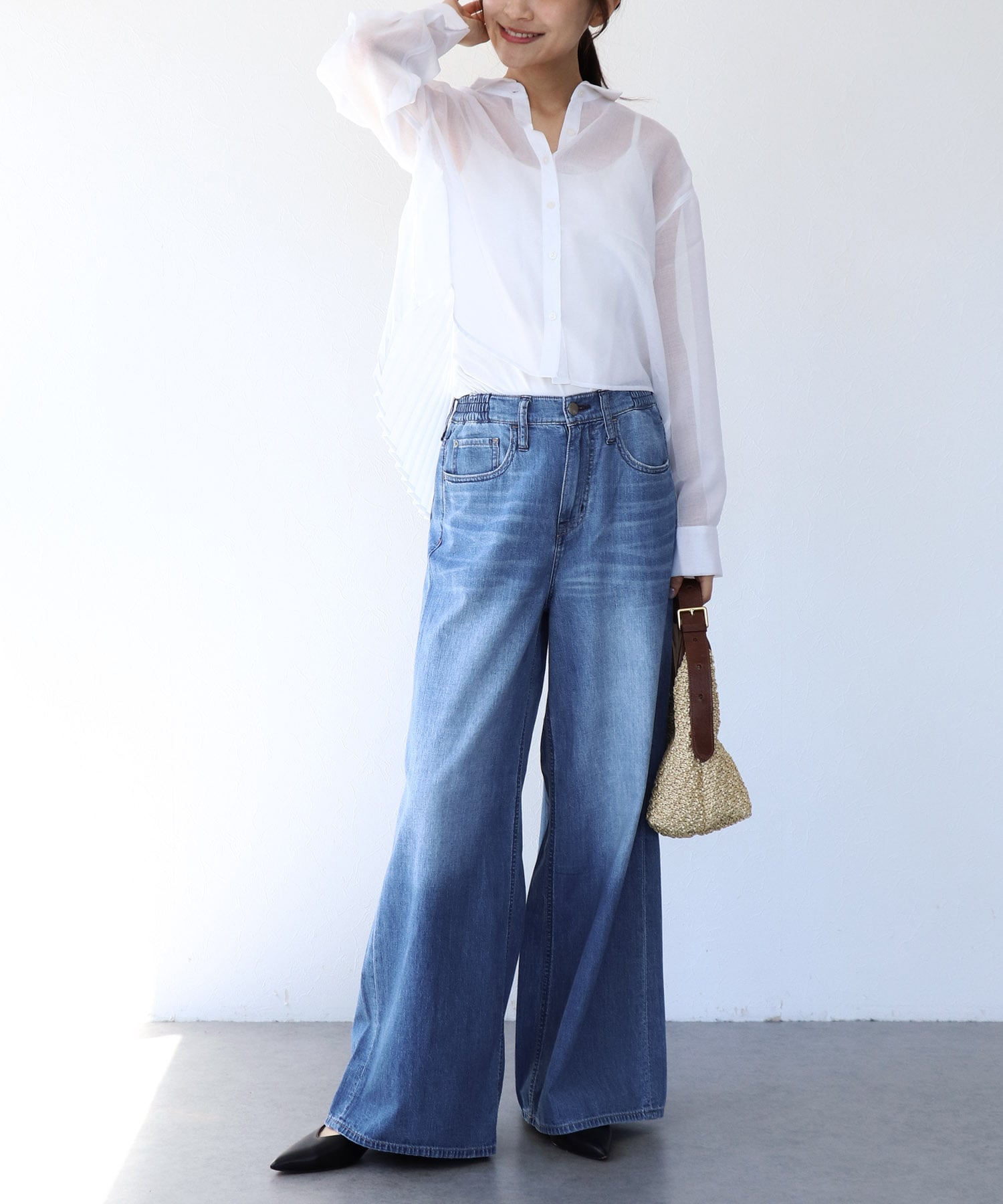 〔お家で試着〕シアーリネンライクバックプリーツシャツ