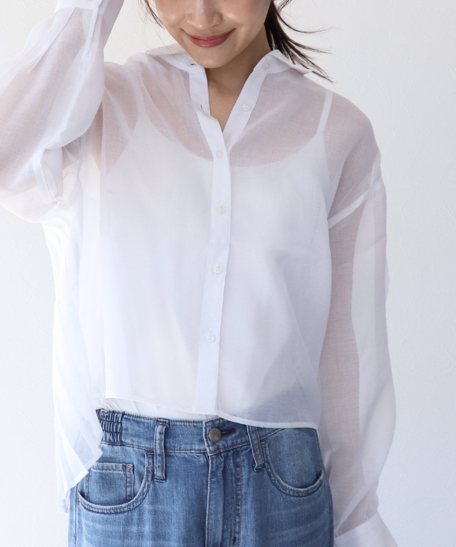 〔お家で試着〕シアーリネンライクバックプリーツシャツ