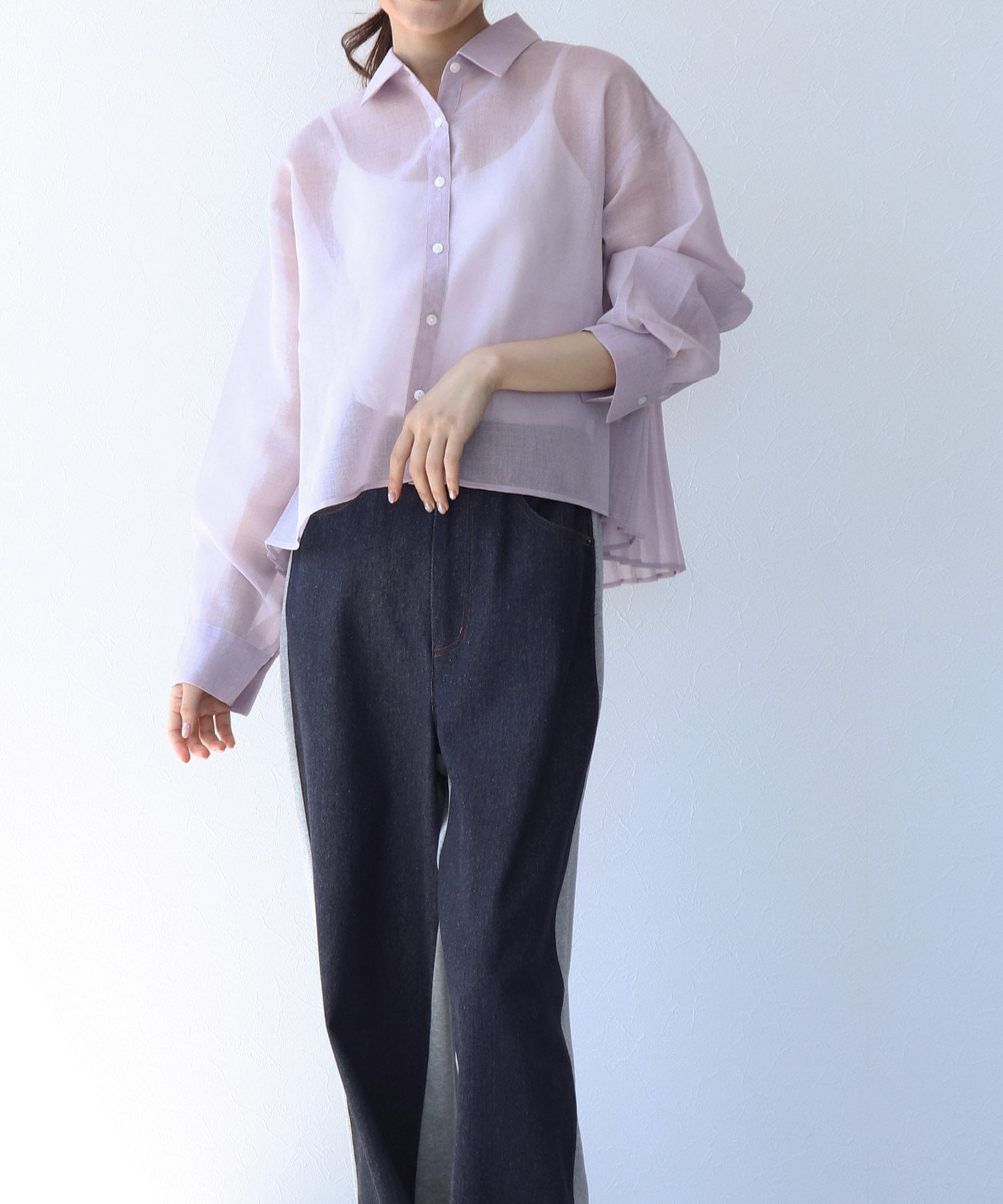 〔お家で試着〕シアーリネンライクバックプリーツシャツ