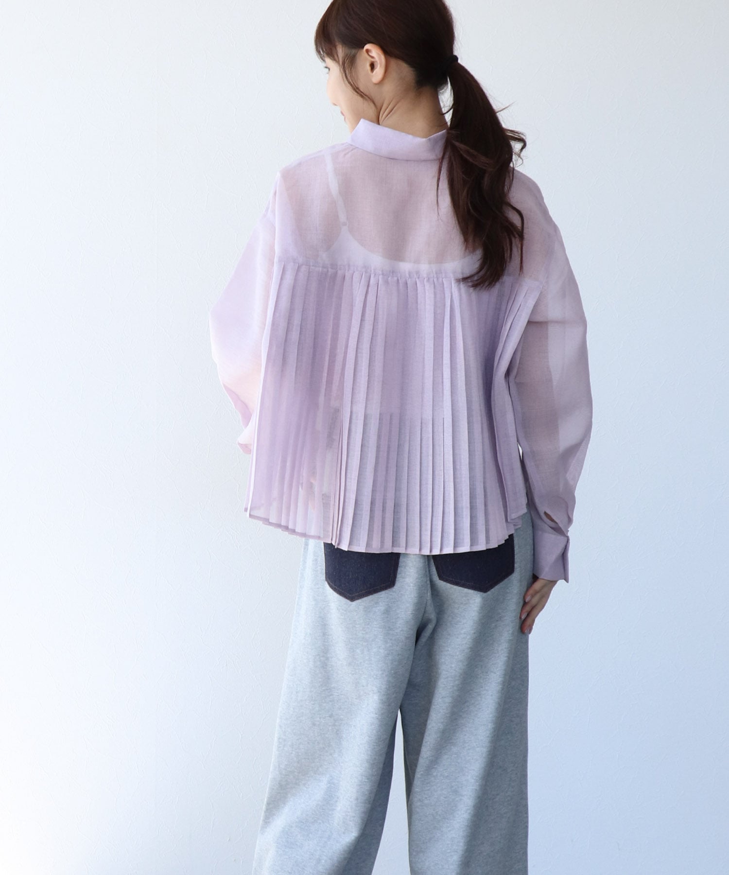 〔お家で試着〕シアーリネンライクバックプリーツシャツ