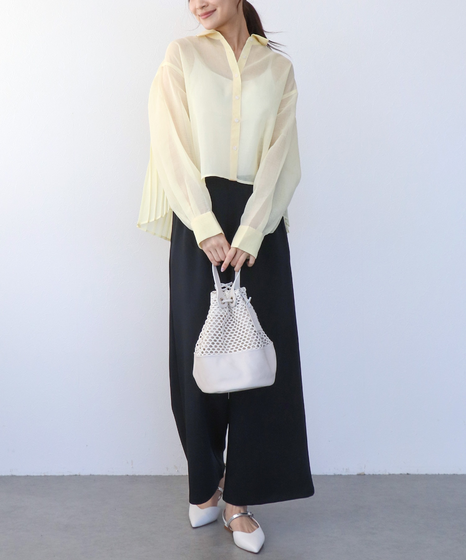 〔お家で試着〕シアーリネンライクバックプリーツシャツ