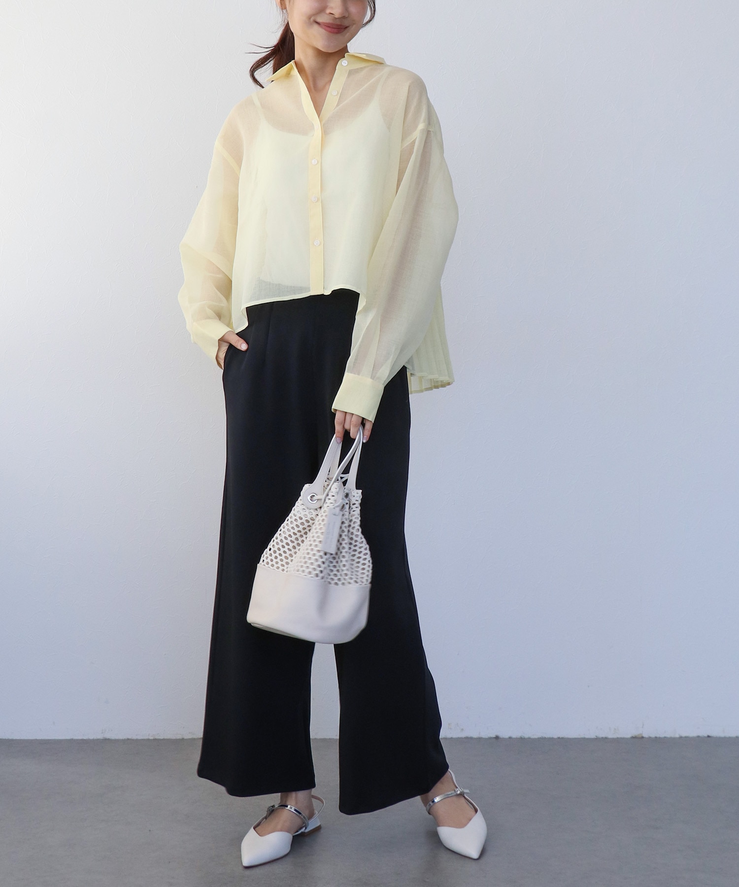 〔お家で試着〕シアーリネンライクバックプリーツシャツ