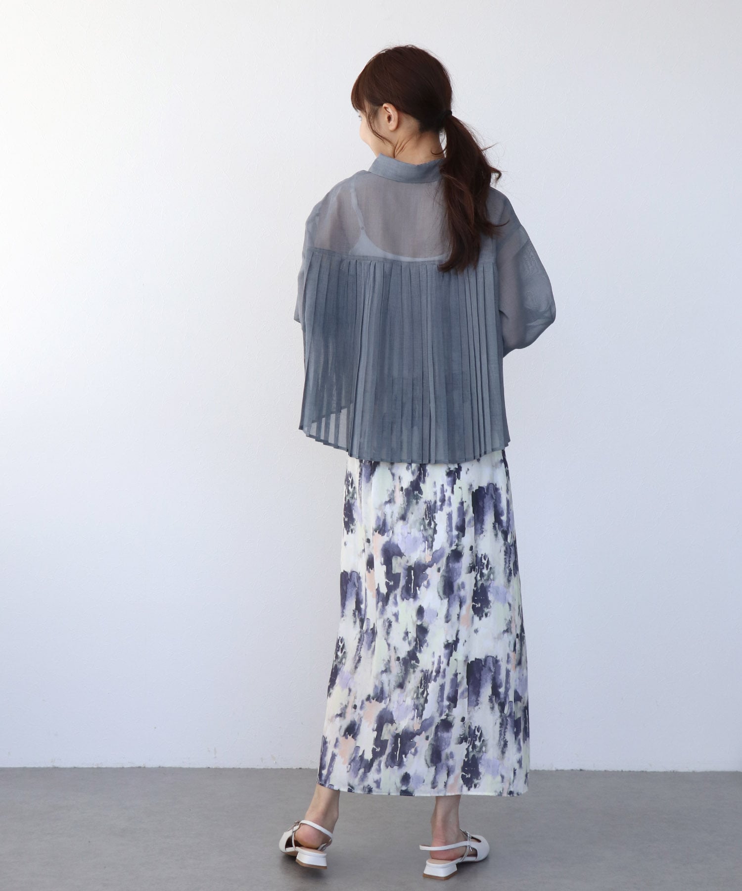 〔お家で試着〕シアーリネンライクバックプリーツシャツ