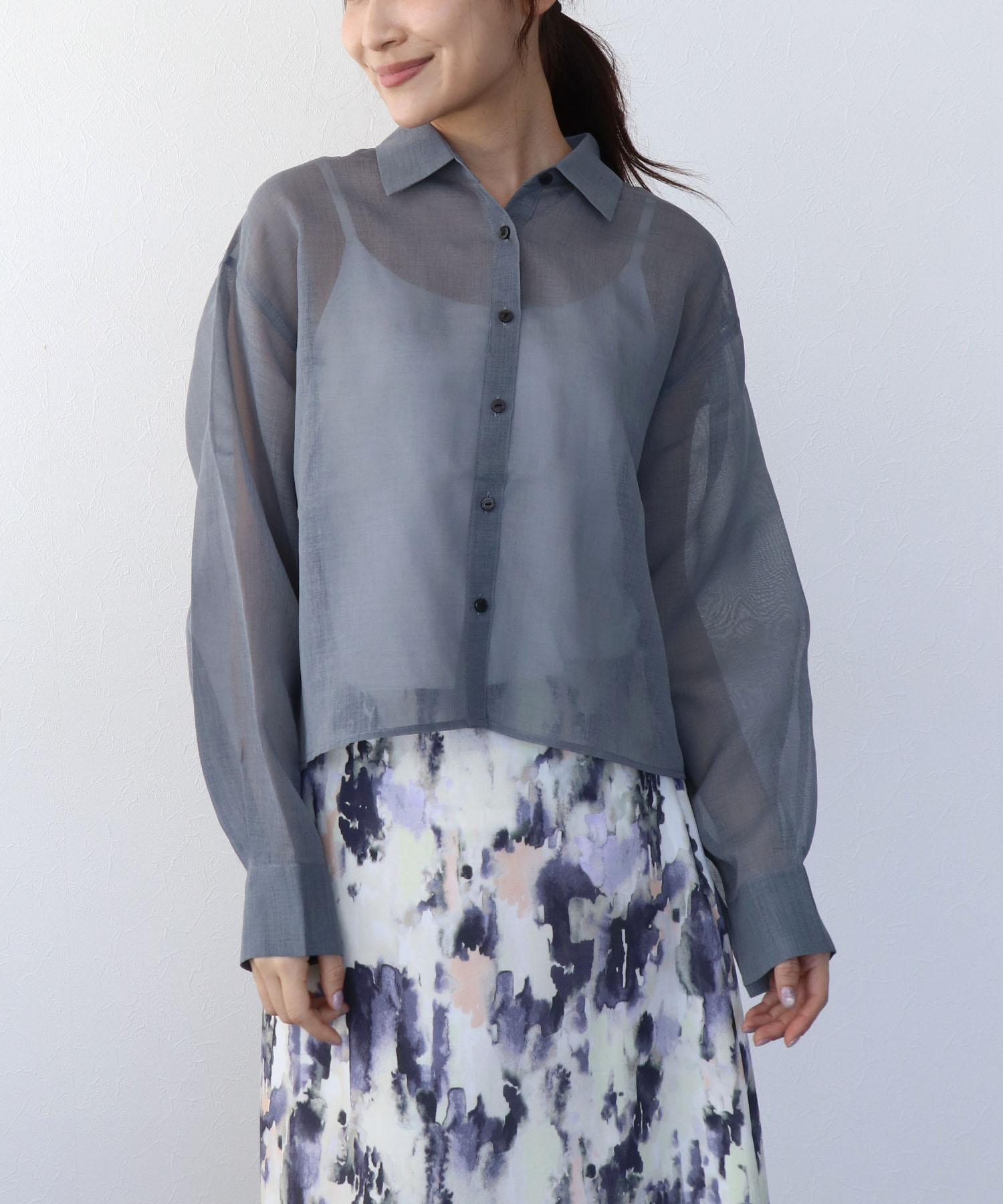 〔お家で試着〕シアーリネンライクバックプリーツシャツ