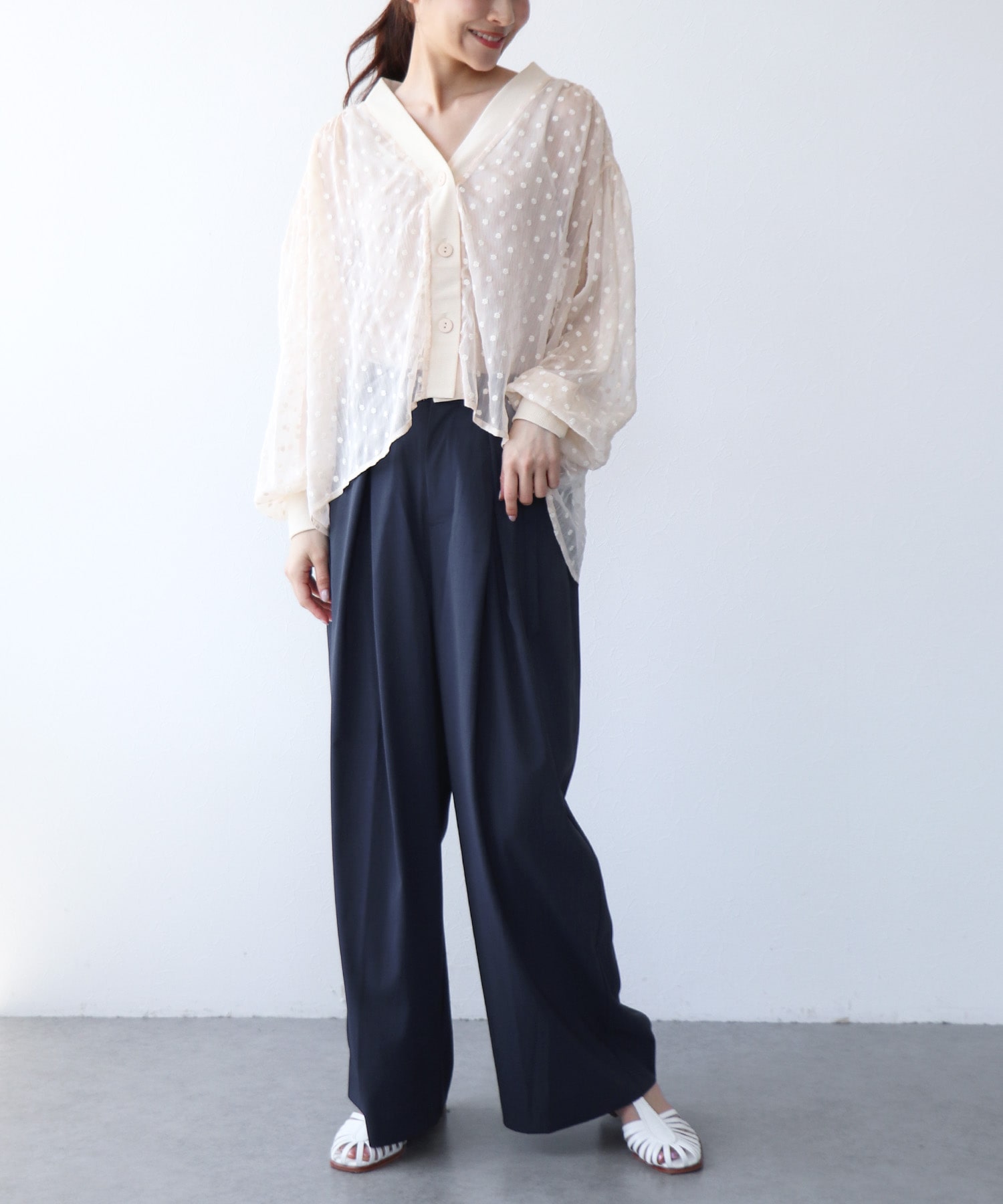 楊柳フラワー刺繍シャツカーデ