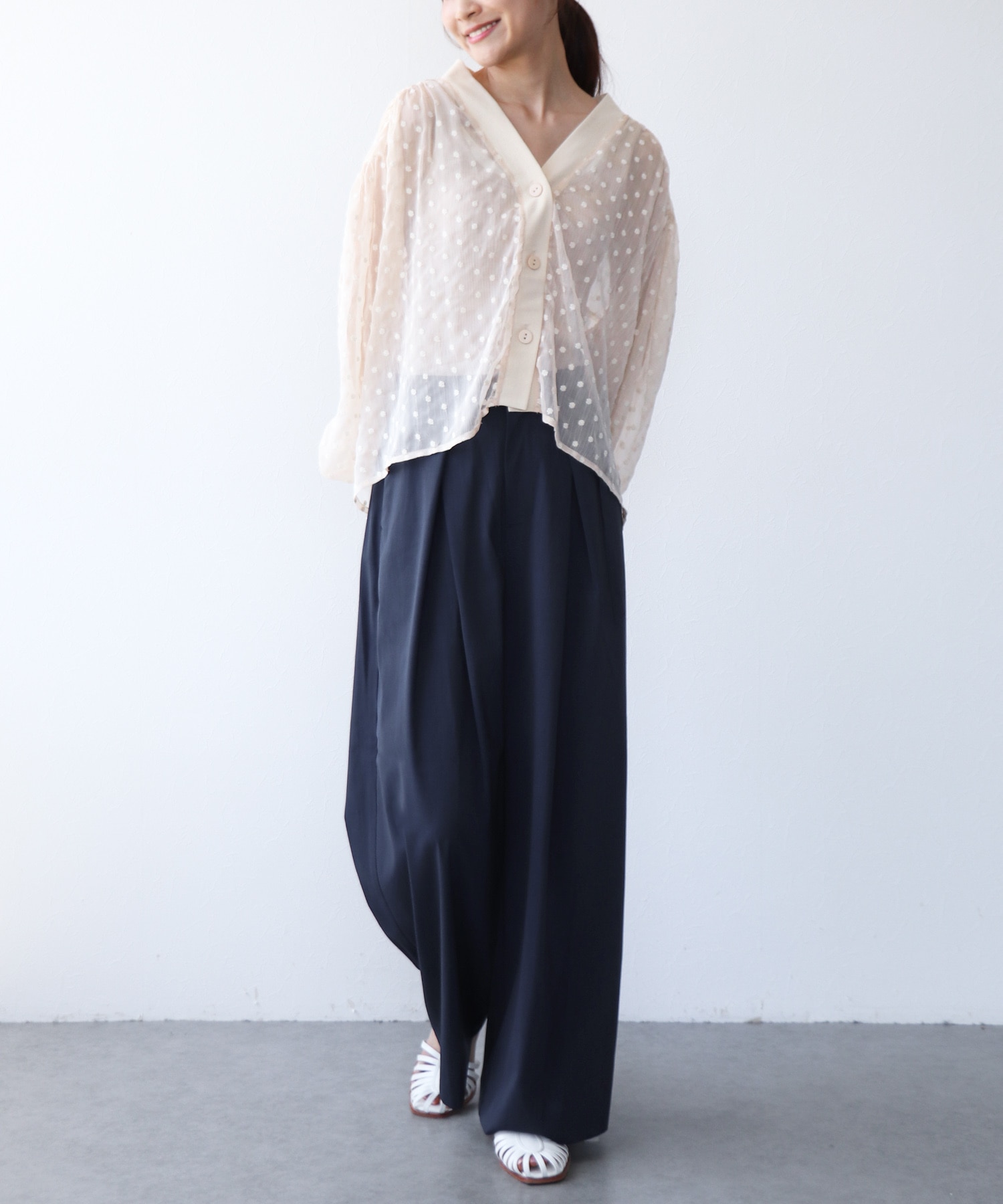 楊柳フラワー刺繍シャツカーデ