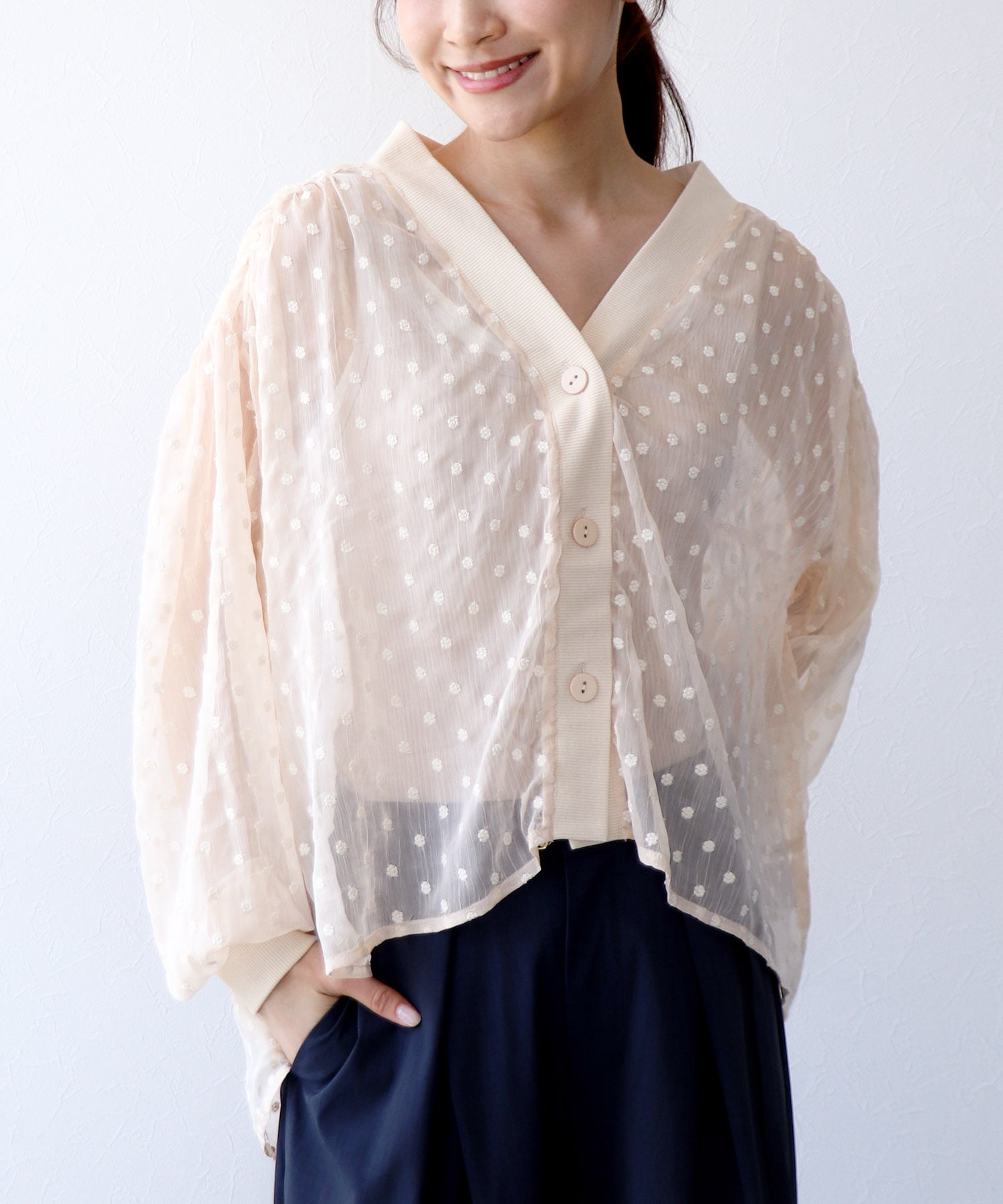 楊柳フラワー刺繍シャツカーデ