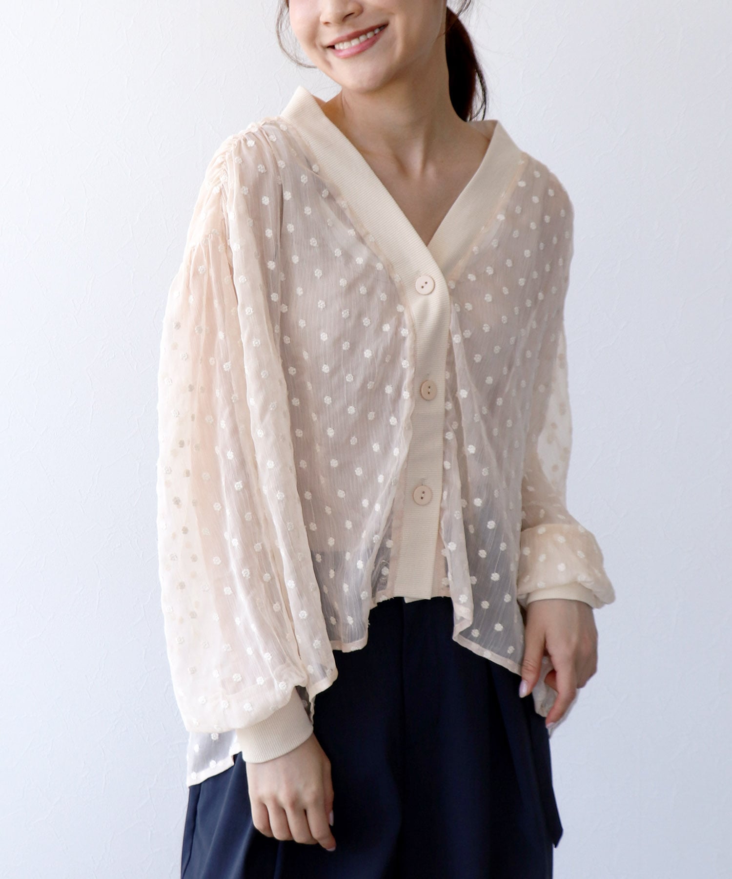 楊柳フラワー刺繍シャツカーデ