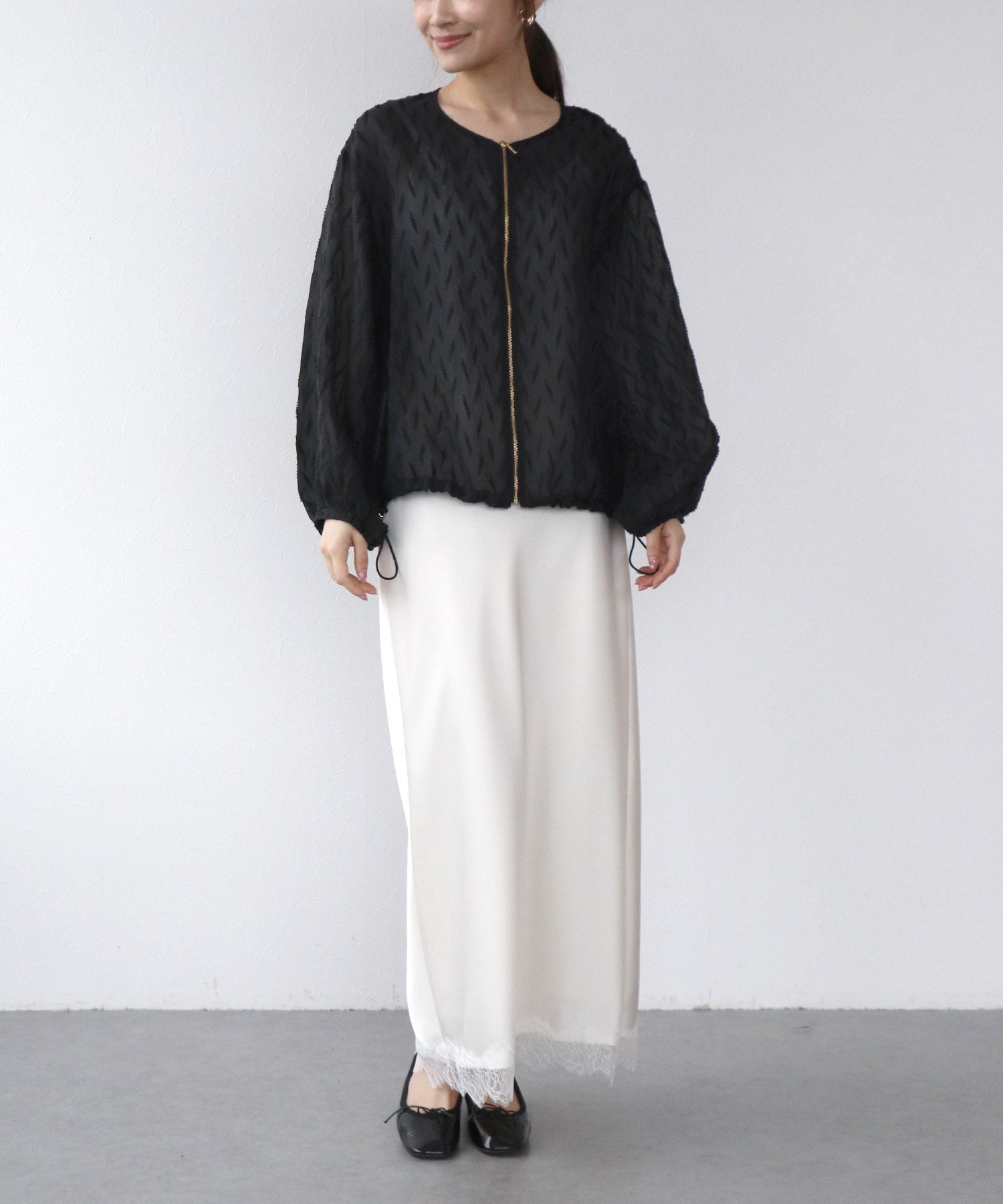 シアー幾何ジャガードブルゾン