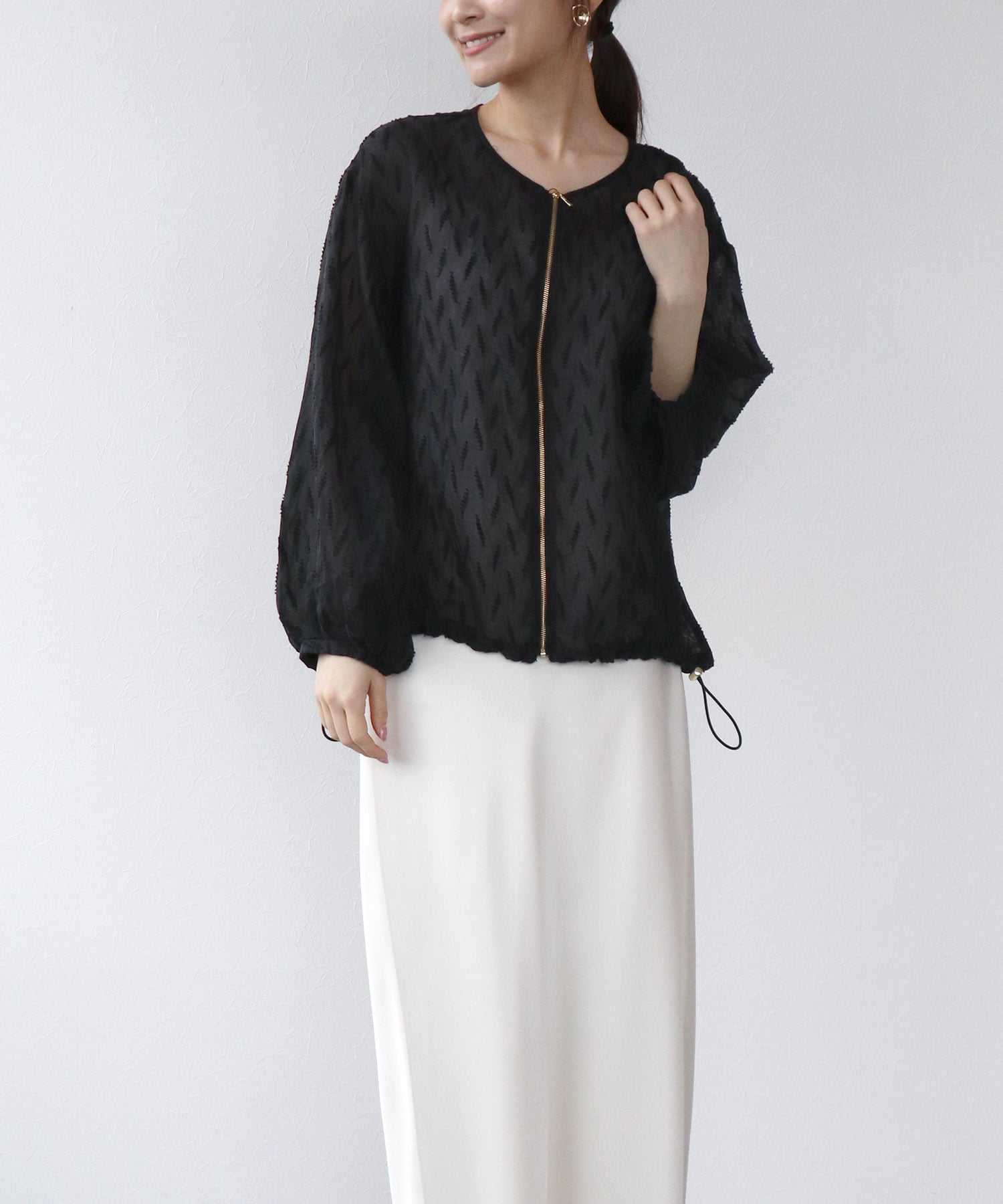 シアー幾何ジャガードブルゾン