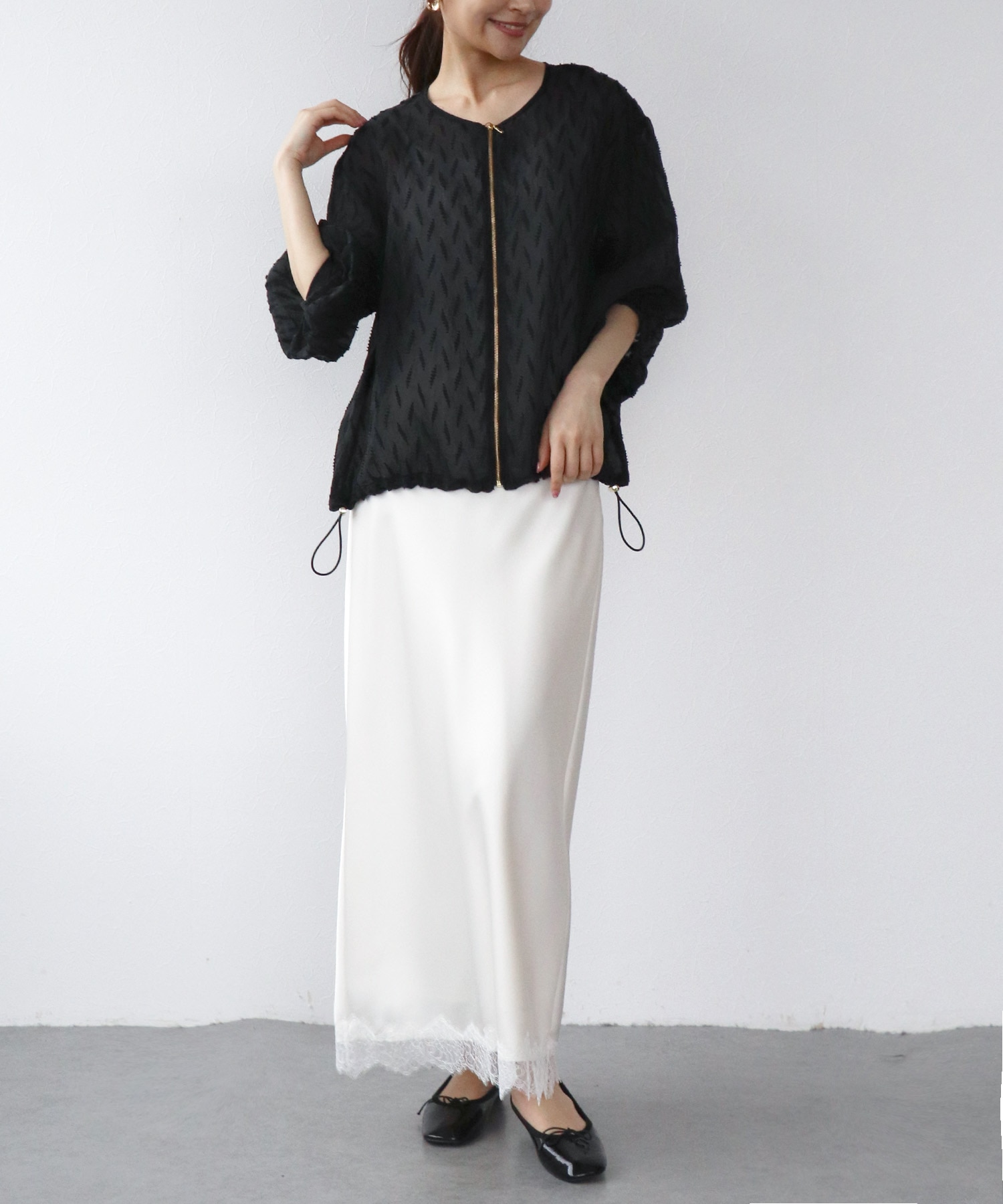 シアー幾何ジャガードブルゾン