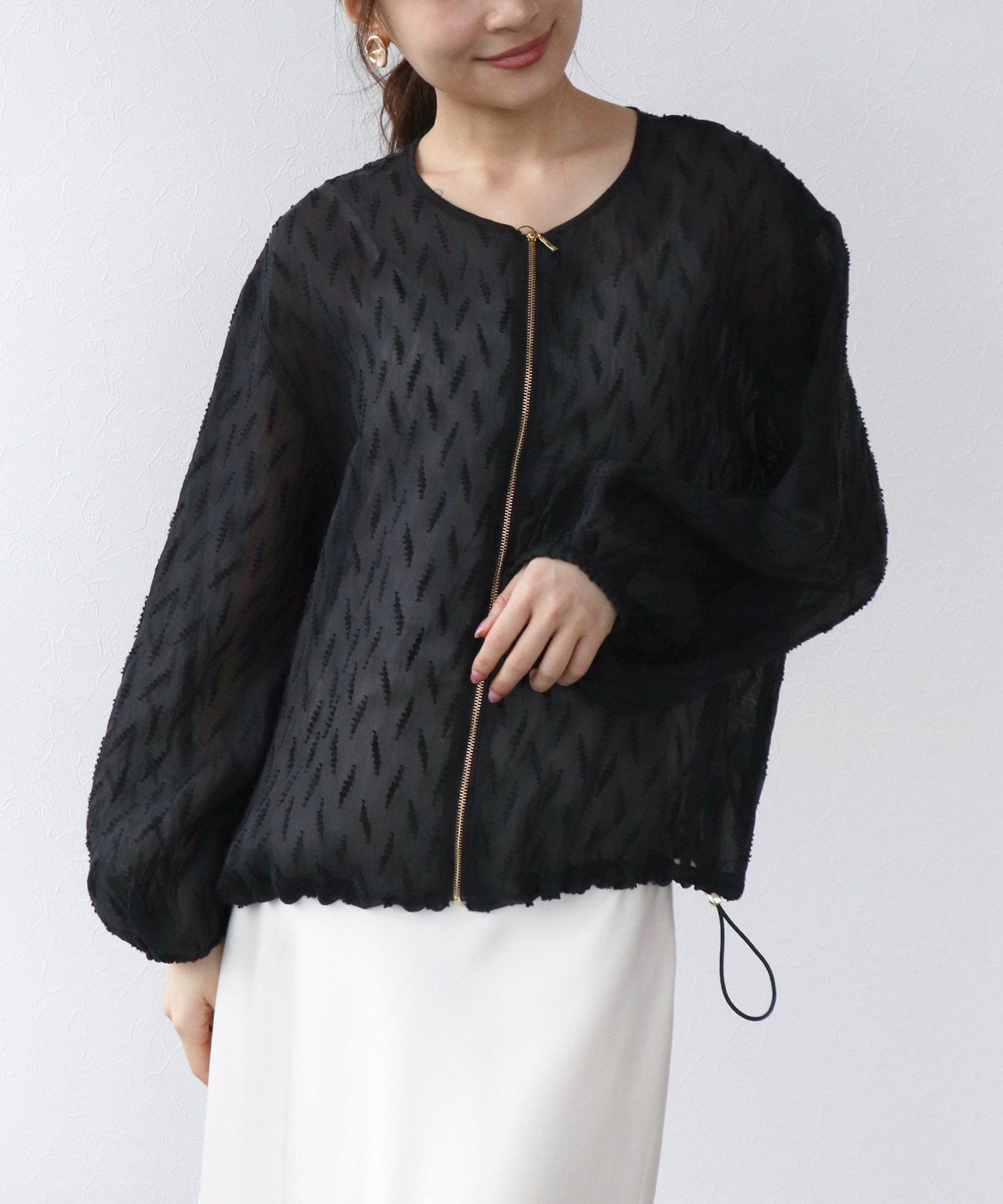 シアー幾何ジャガードブルゾン