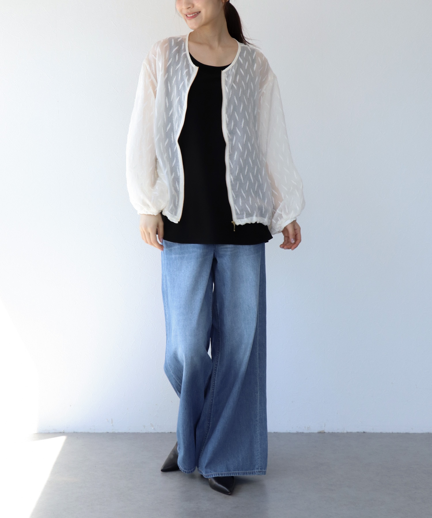 シアー幾何ジャガードブルゾン