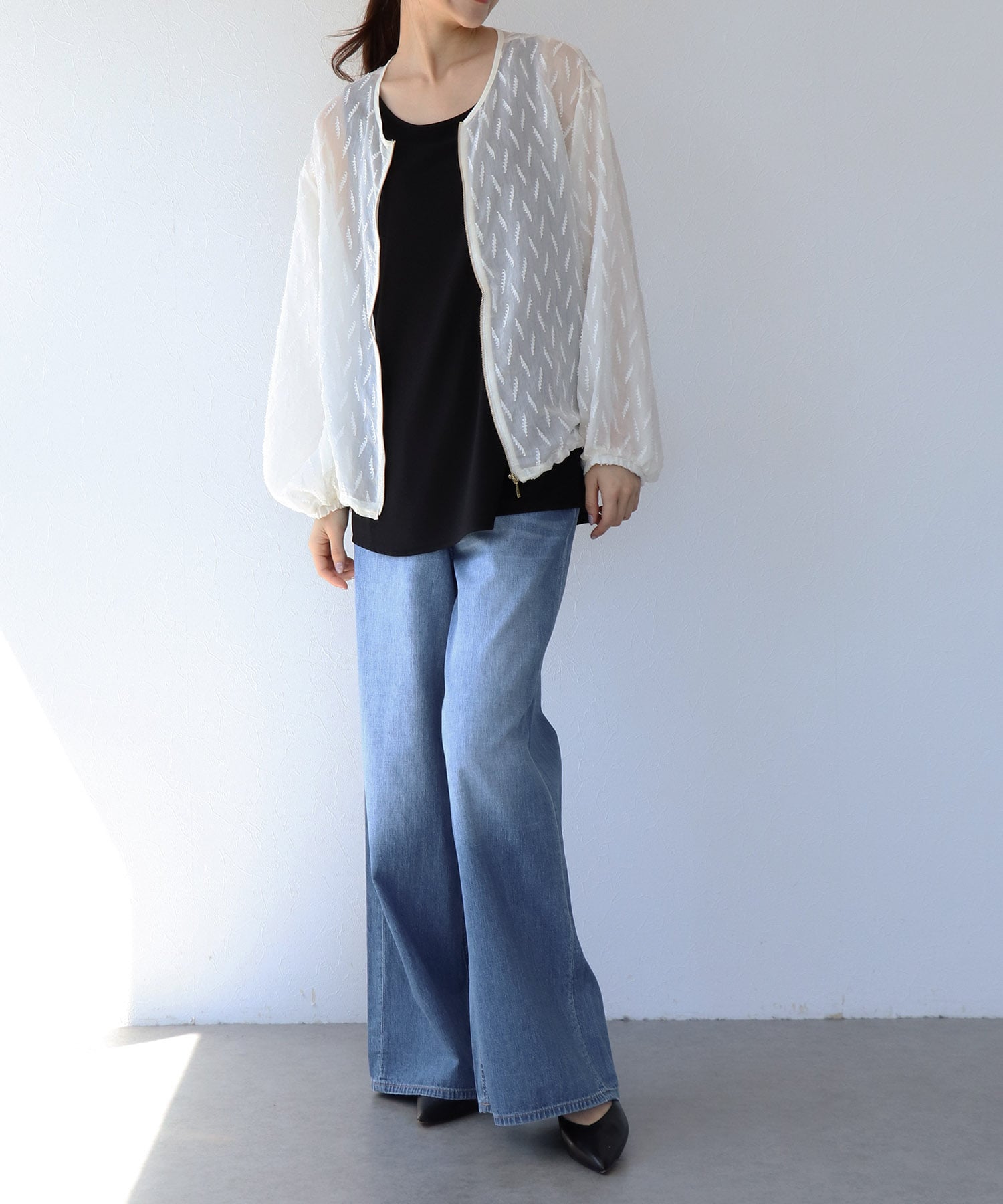 シアー幾何ジャガードブルゾン