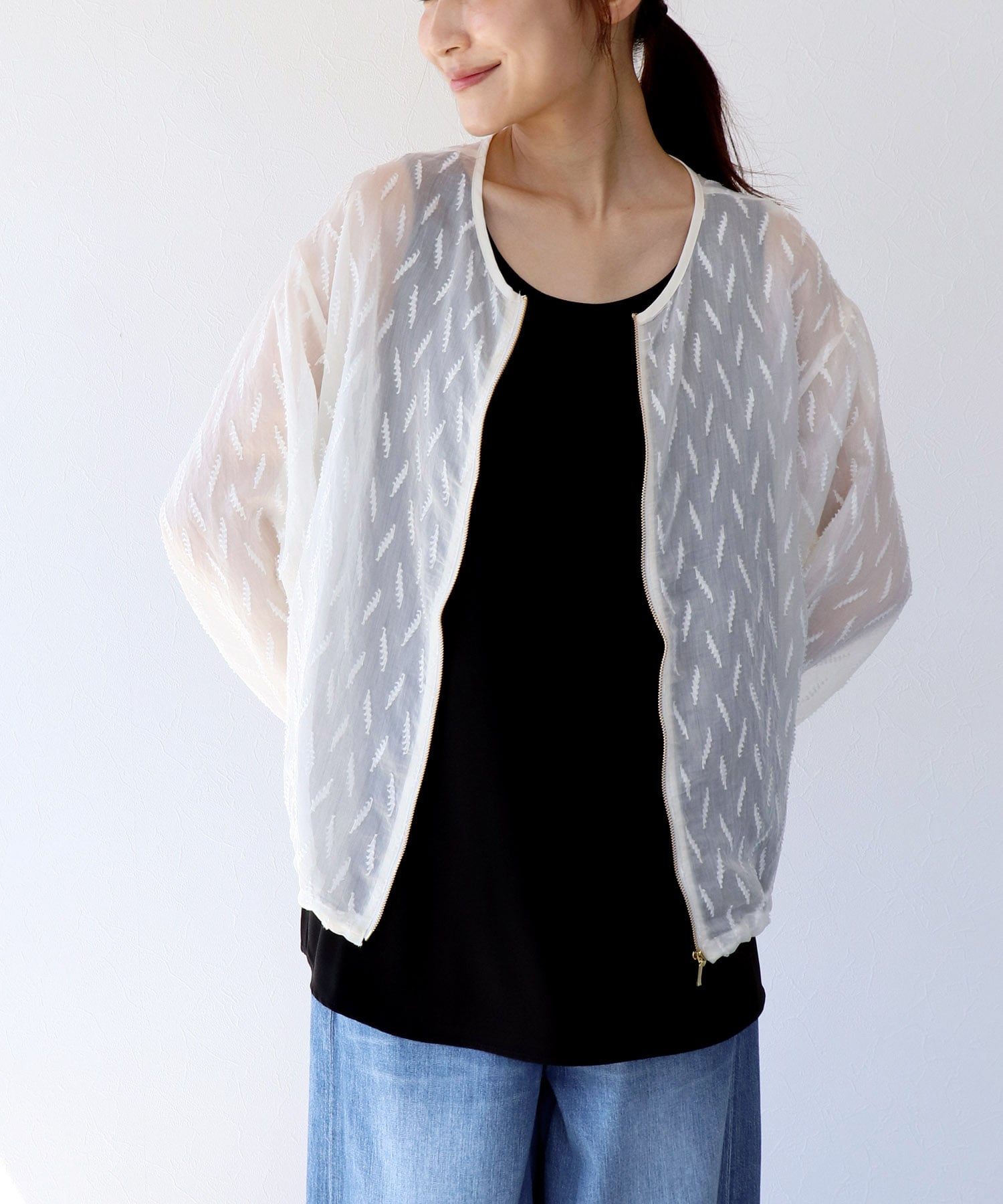 シアー幾何ジャガードブルゾン