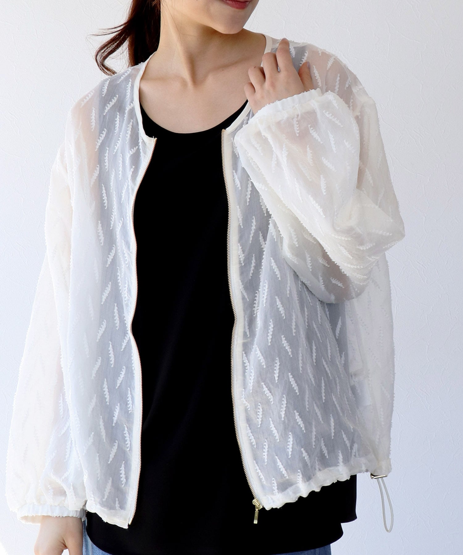 シアー幾何ジャガードブルゾン