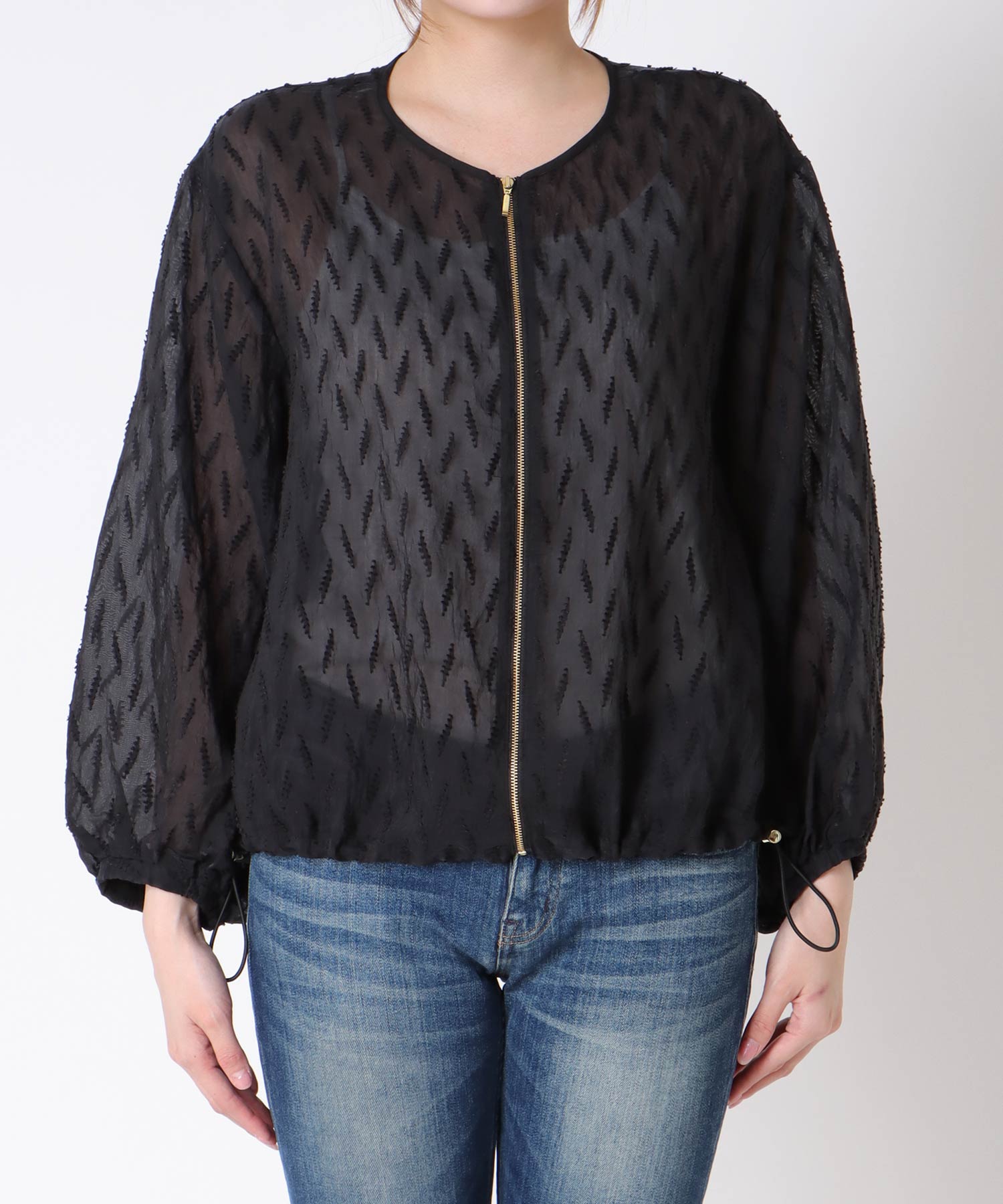 シアー幾何ジャガードブルゾン