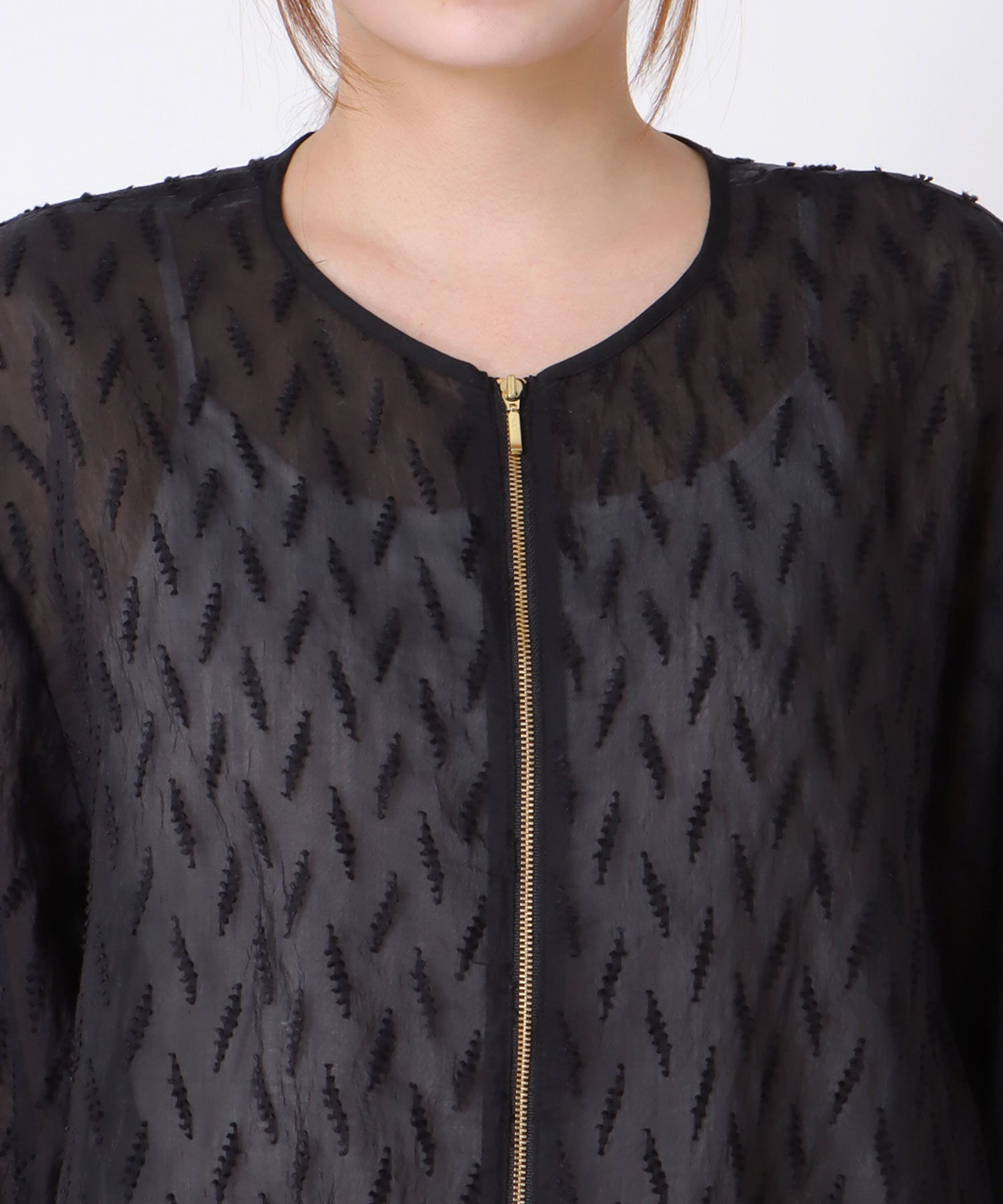 シアー幾何ジャガードブルゾン