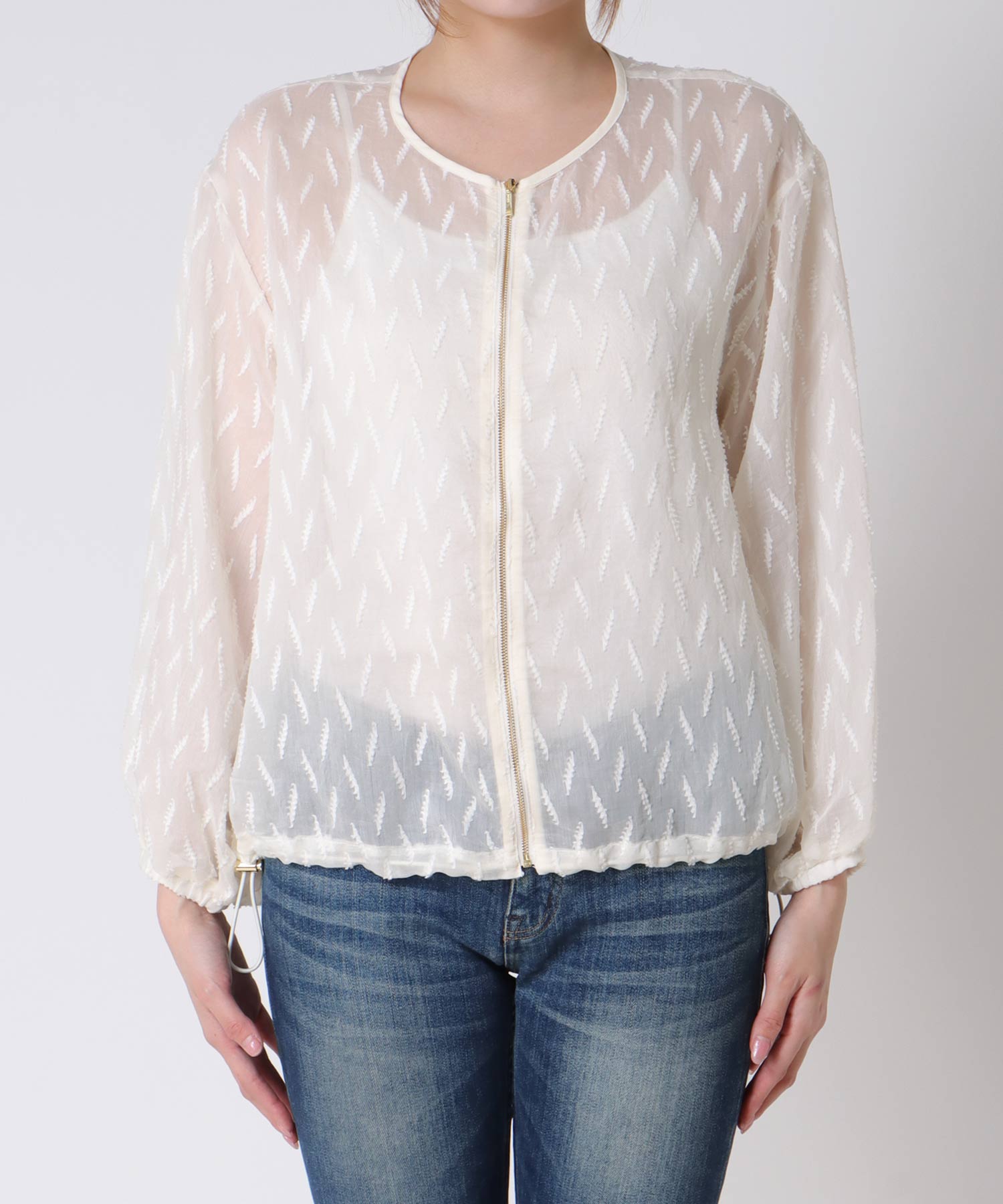 シアー幾何ジャガードブルゾン