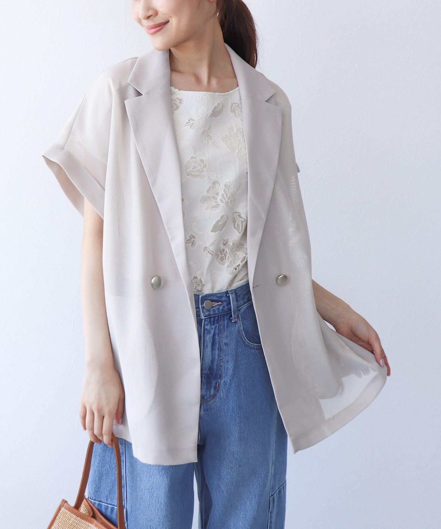 カラミメッシュ半袖ジャケット