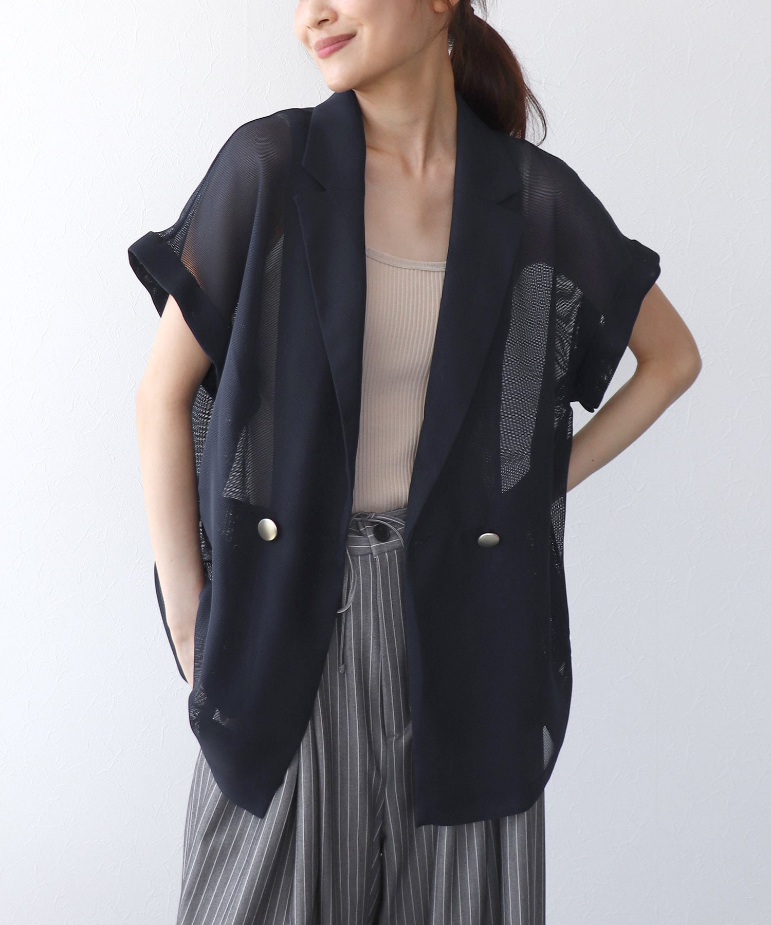 カラミメッシュ半袖ジャケット