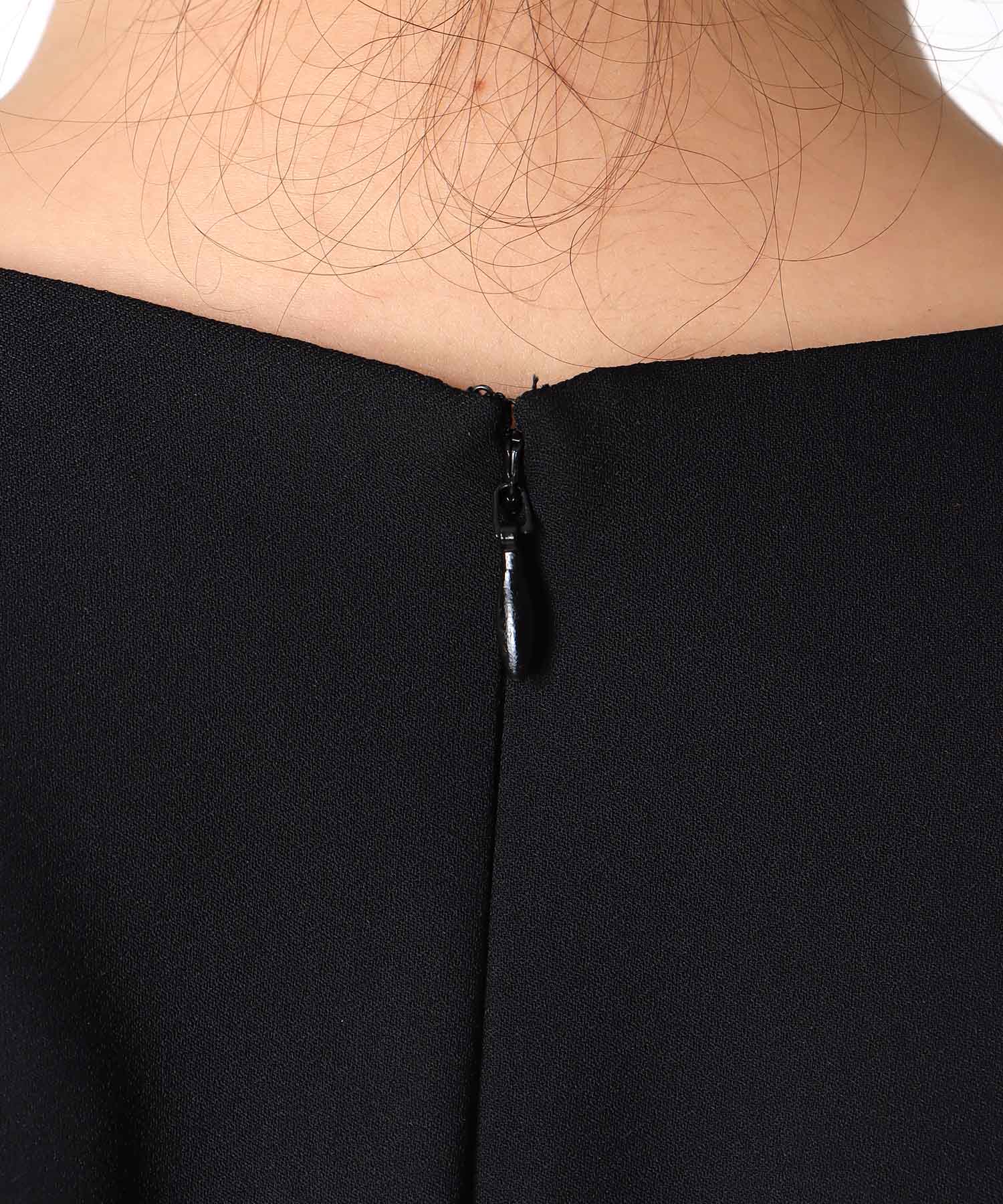 ウエストタック袖ドットチュールワンピース