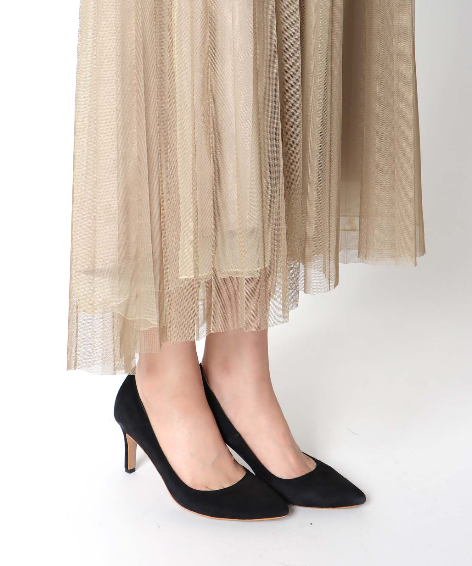 刺繍レース×チュールプリーツワンピース