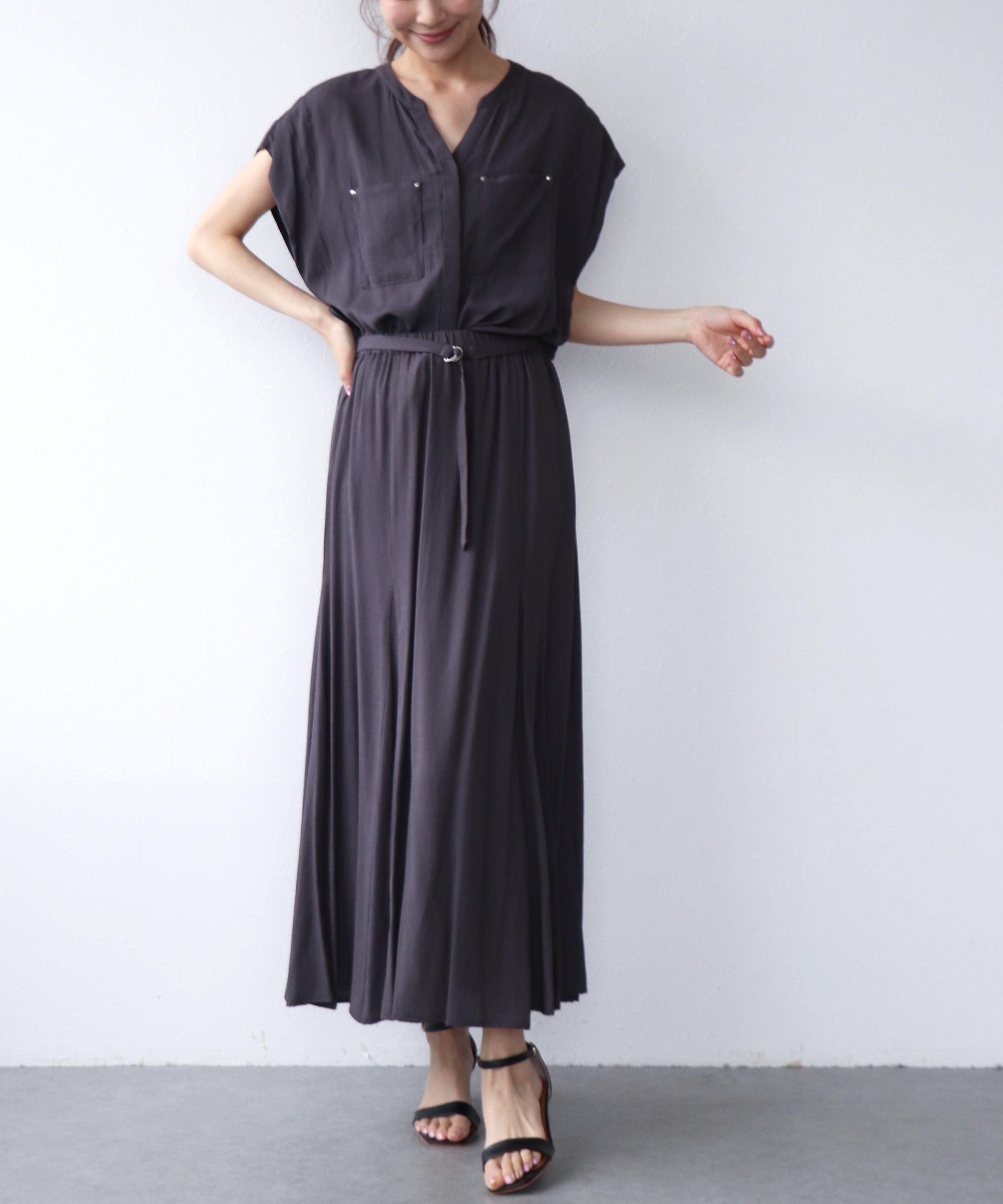麻調合繊Aラインフレアスカート
