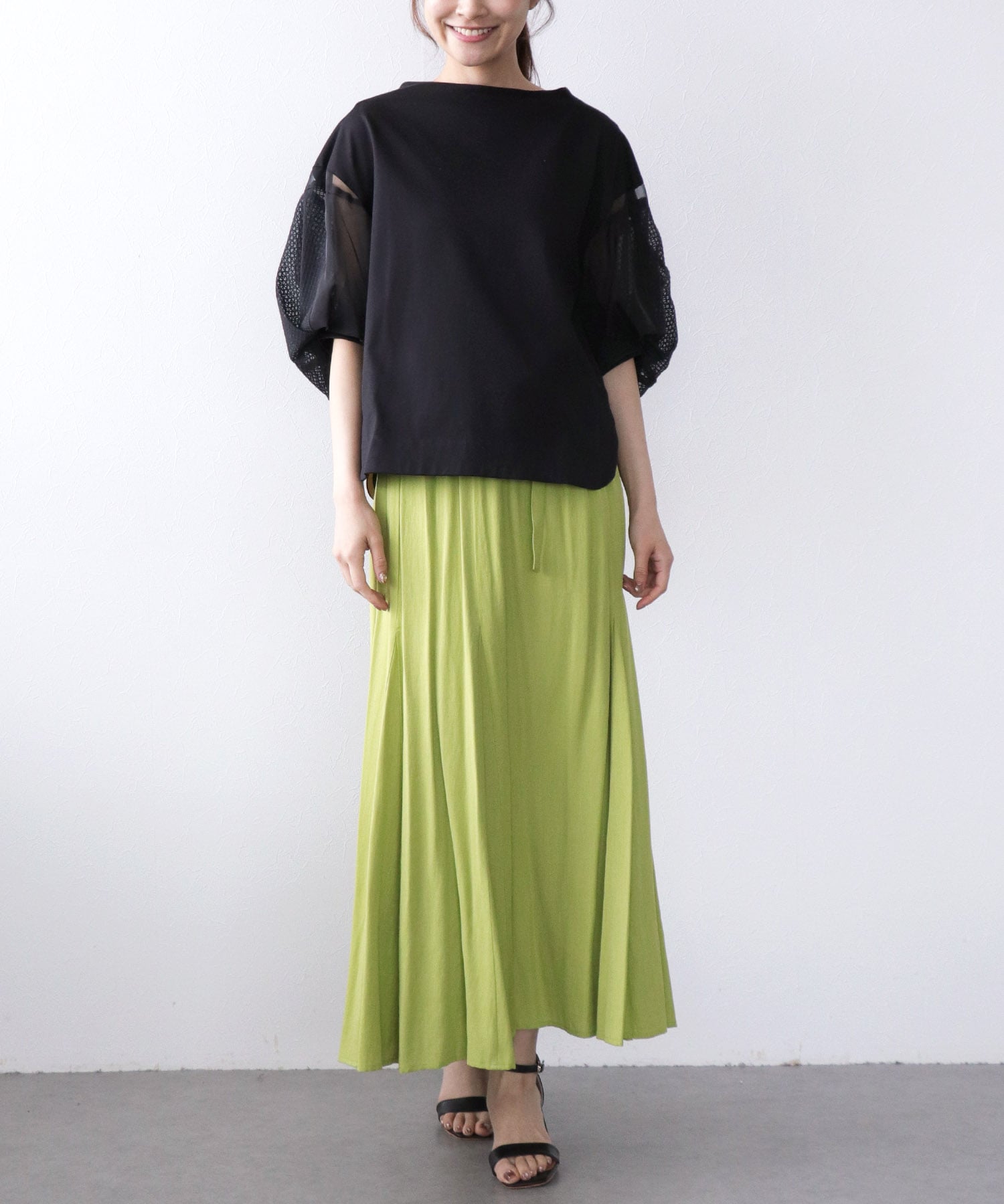 麻調合繊Aラインフレアスカート