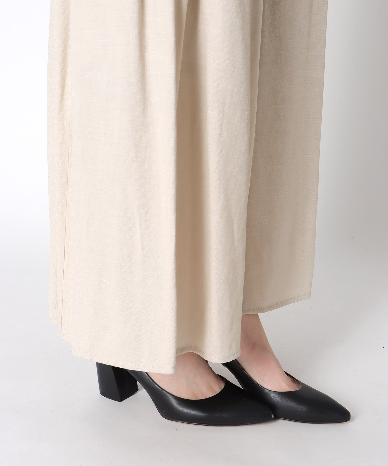 麻調合繊タックワイドパンツ