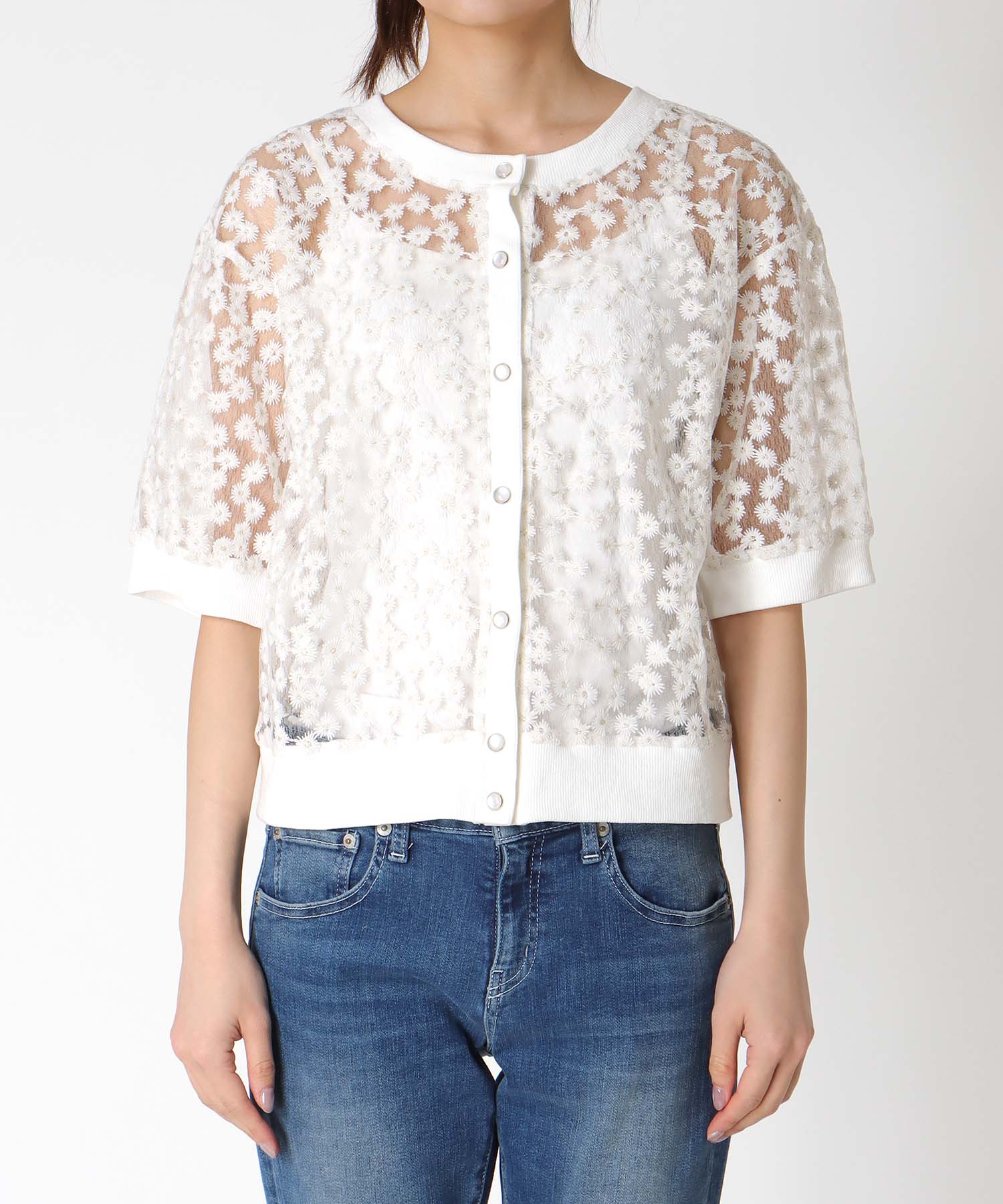 前後2WAYデイジー刺繍レースカーディガン