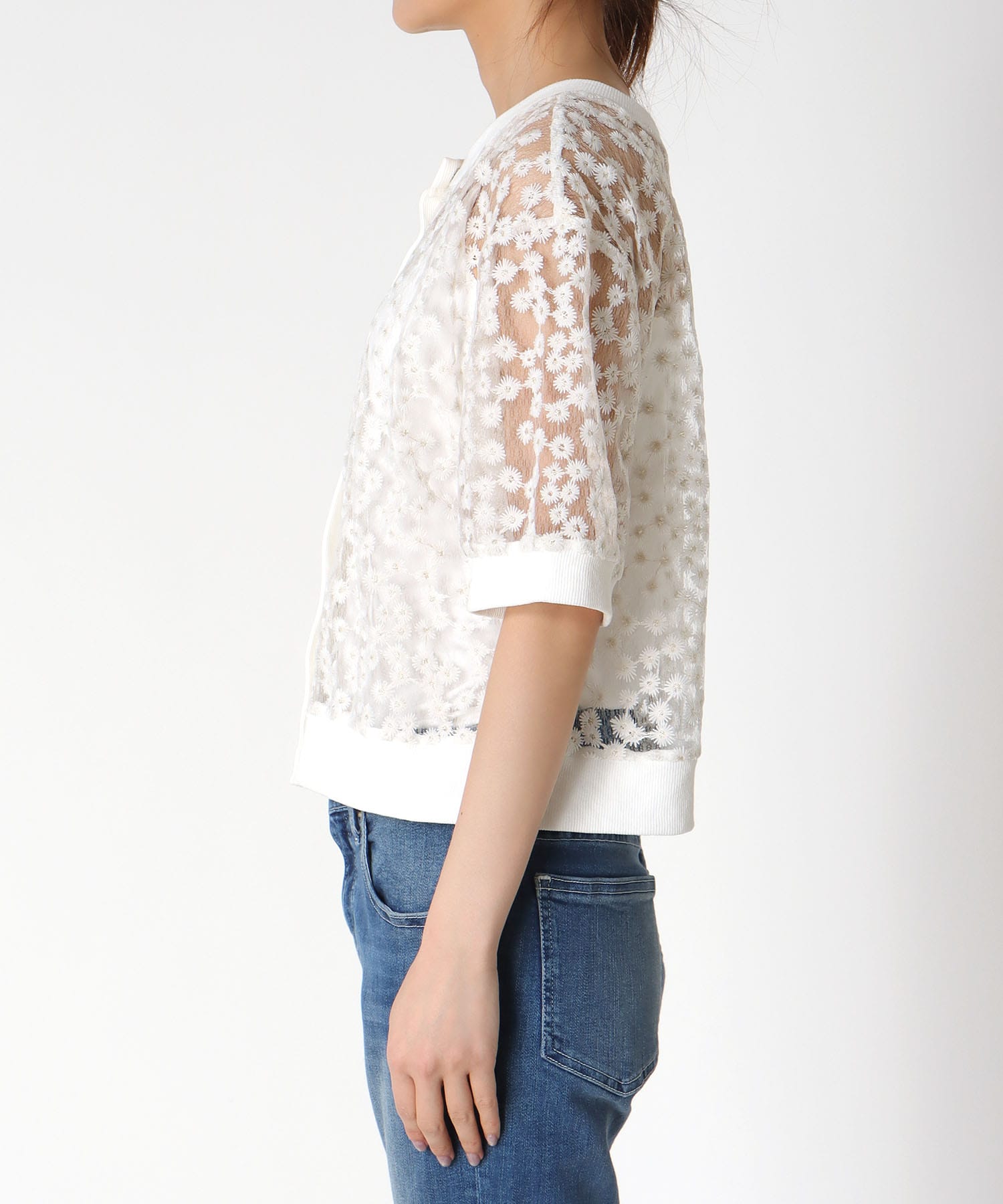 前後2WAYデイジー刺繍レースカーディガン