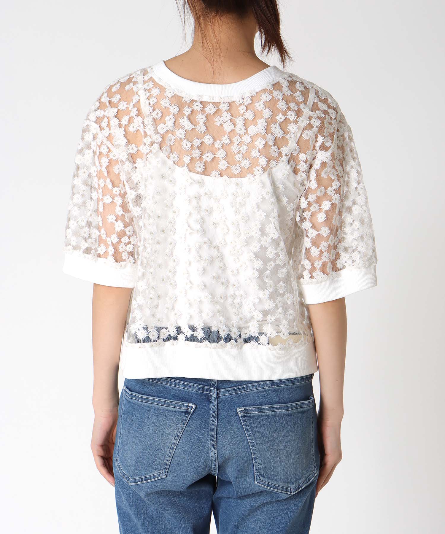 前後2WAYデイジー刺繍レースカーディガン