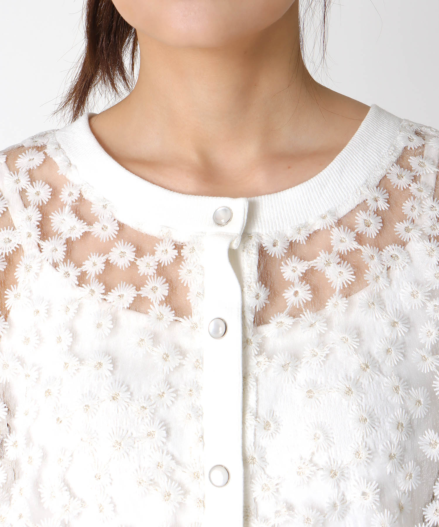 前後2WAYデイジー刺繍レースカーディガン