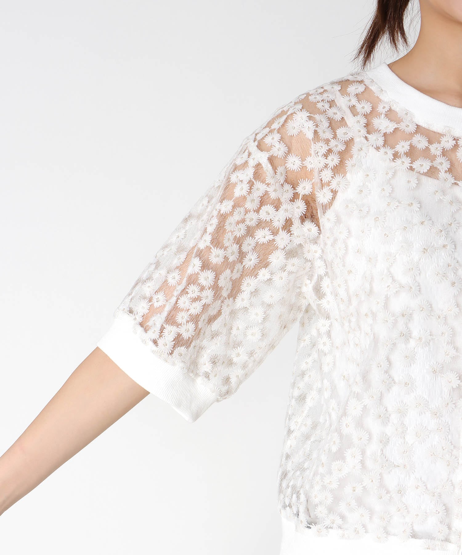 前後2WAYデイジー刺繍レースカーディガン