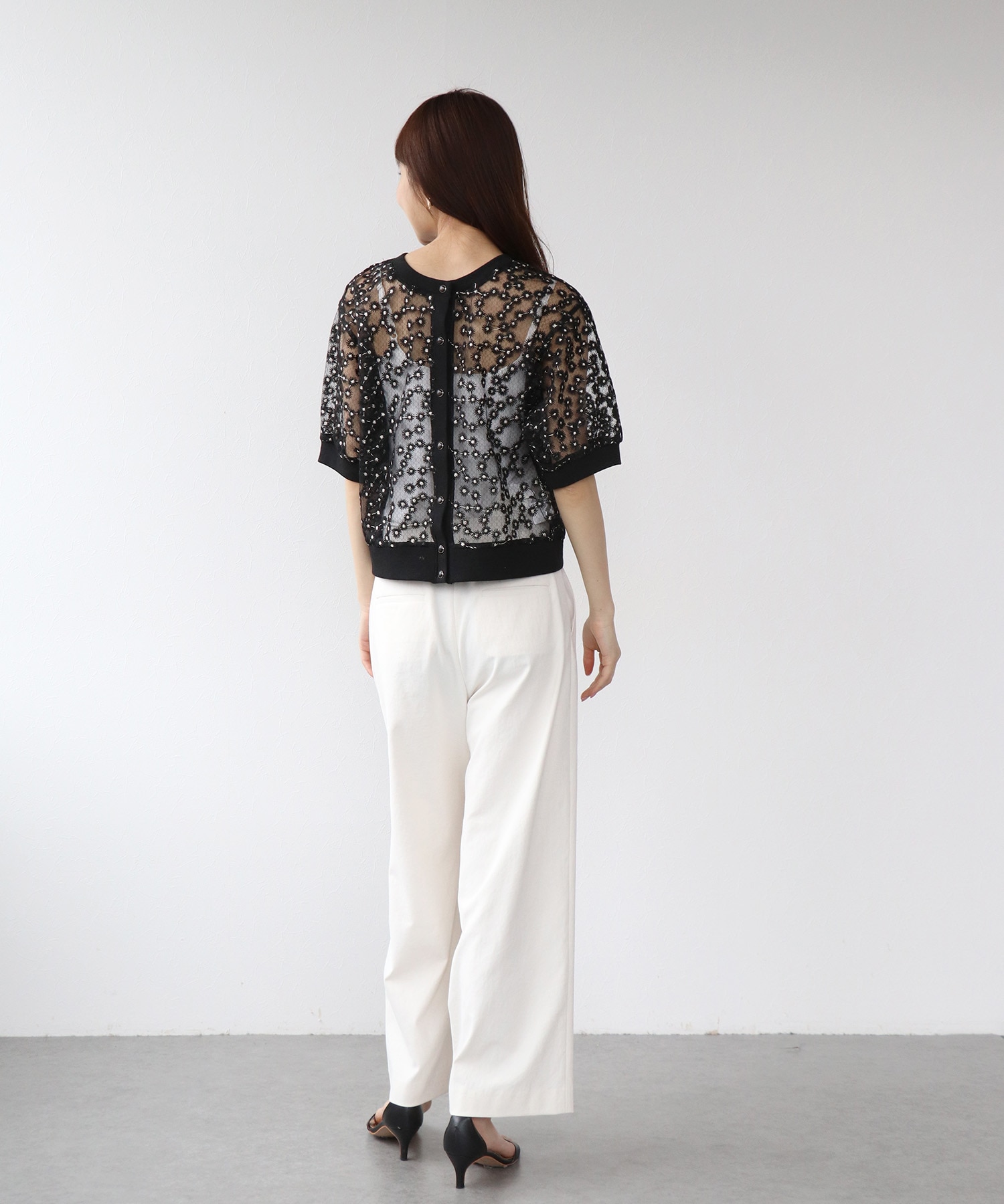 前後2WAYデイジー刺繍レースカーディガン