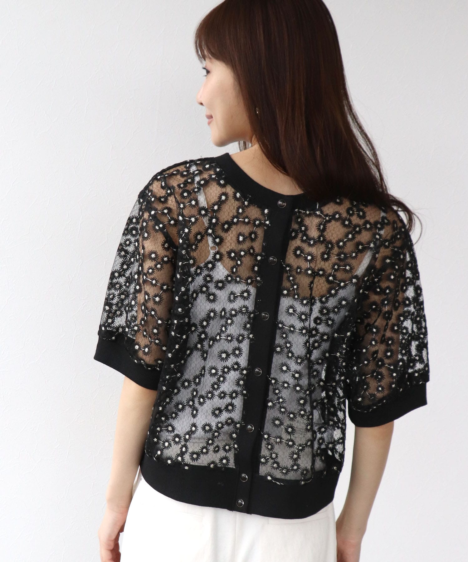 前後2WAYデイジー刺繍レースカーディガン