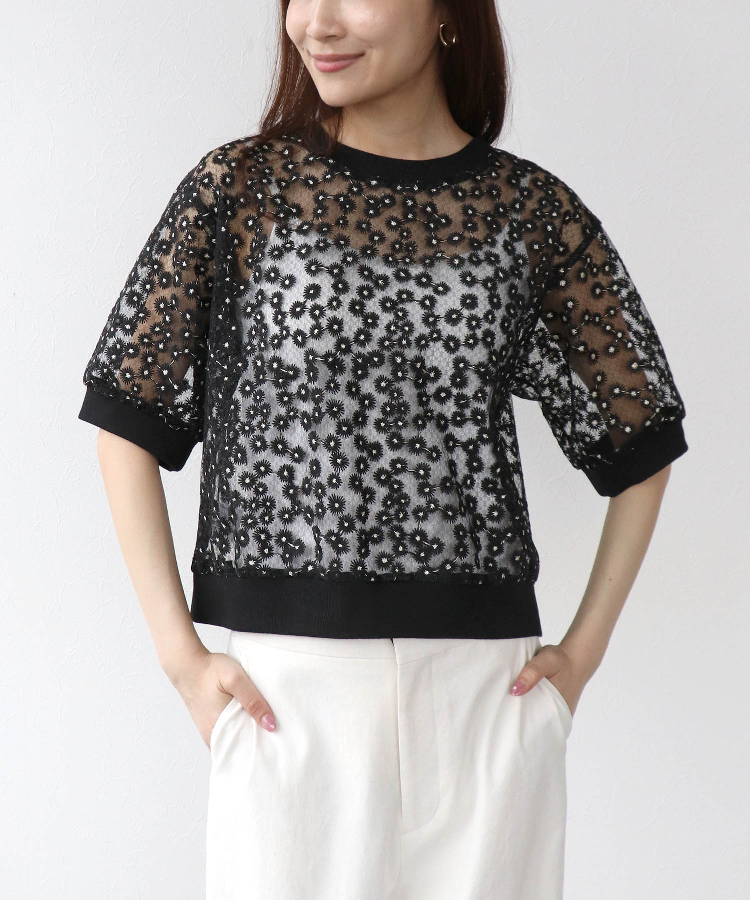 前後2WAYデイジー刺繍レースカーディガン