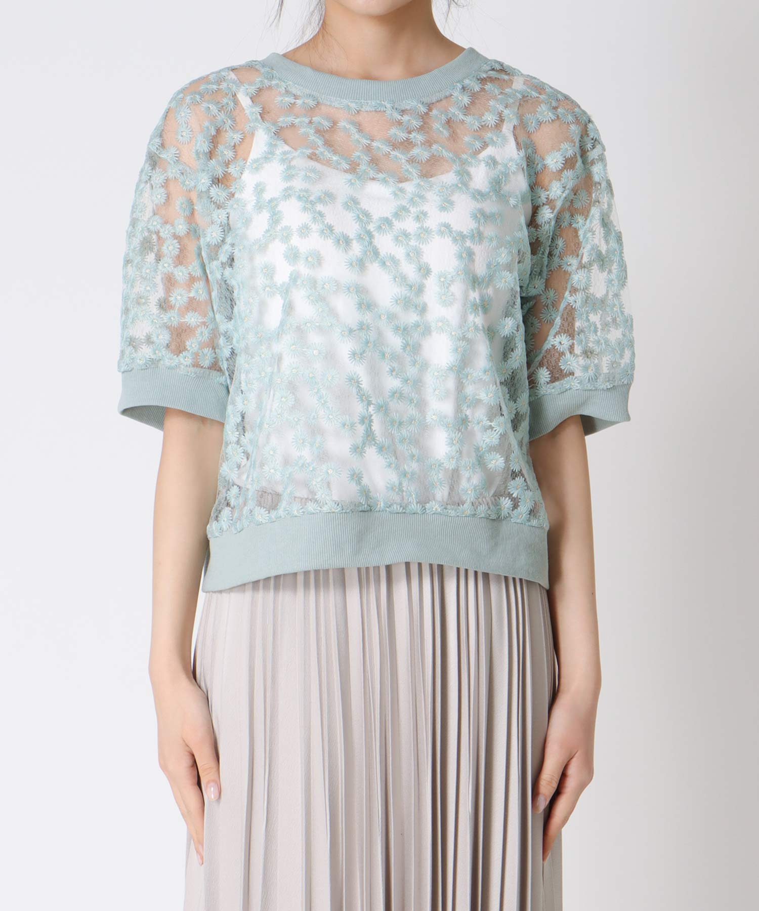 前後2WAYデイジー刺繍レースカーディガン