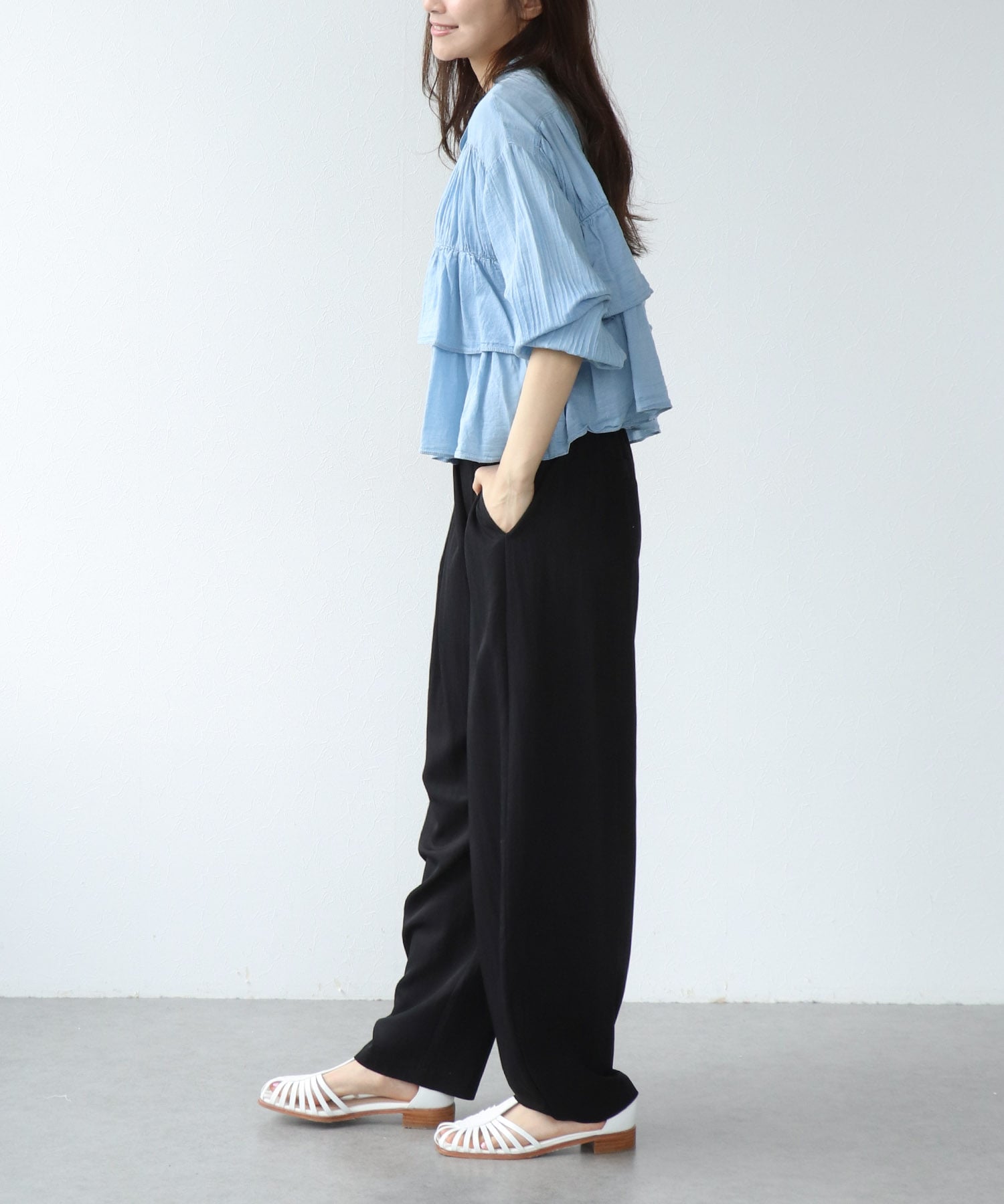 シアーデニムティアードブラウス