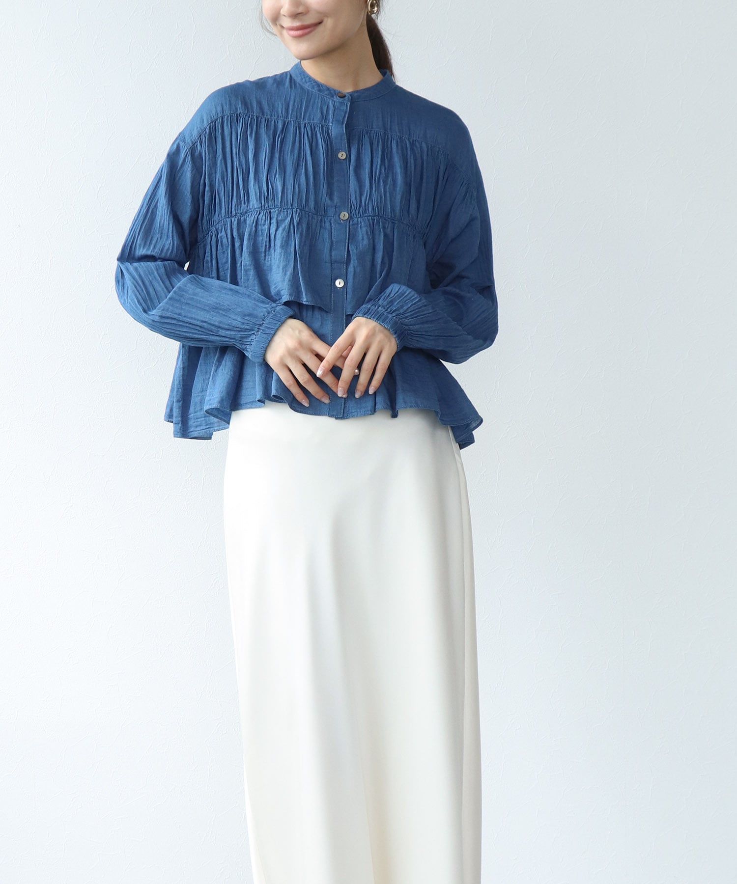 シアーデニムティアードブラウス