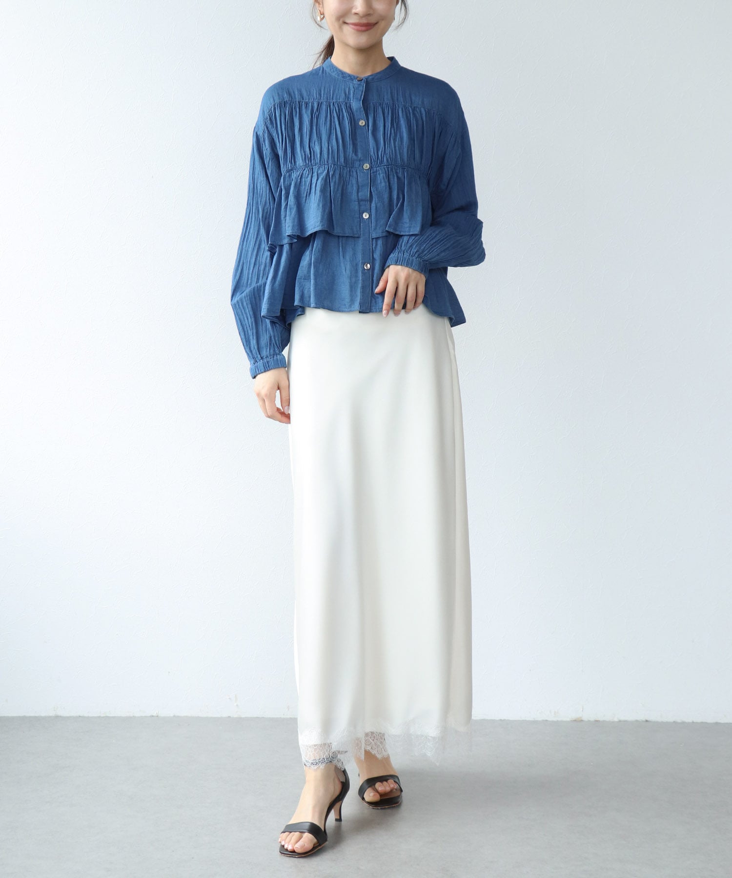 シアーデニムティアードブラウス