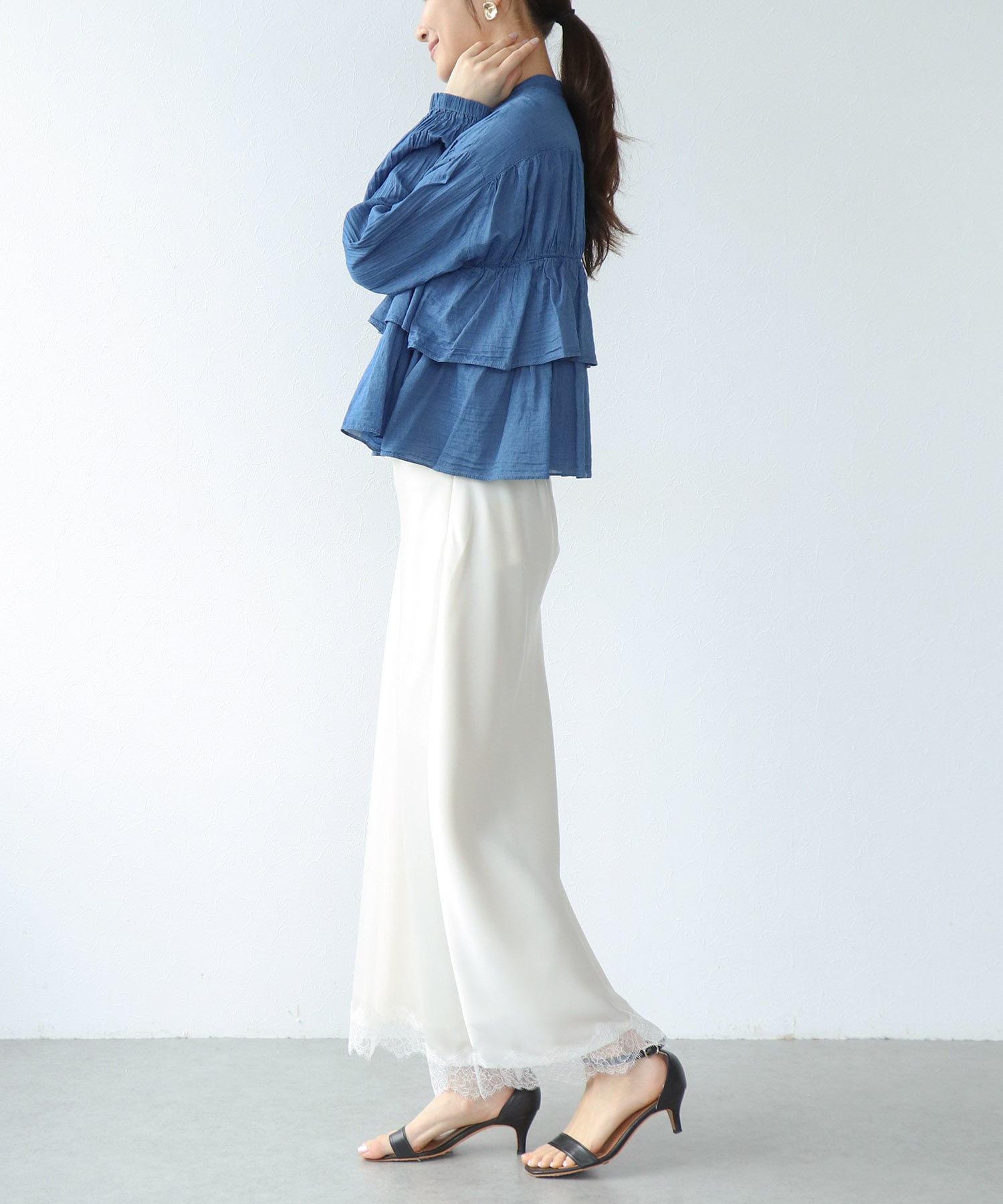 シアーデニムティアードブラウス