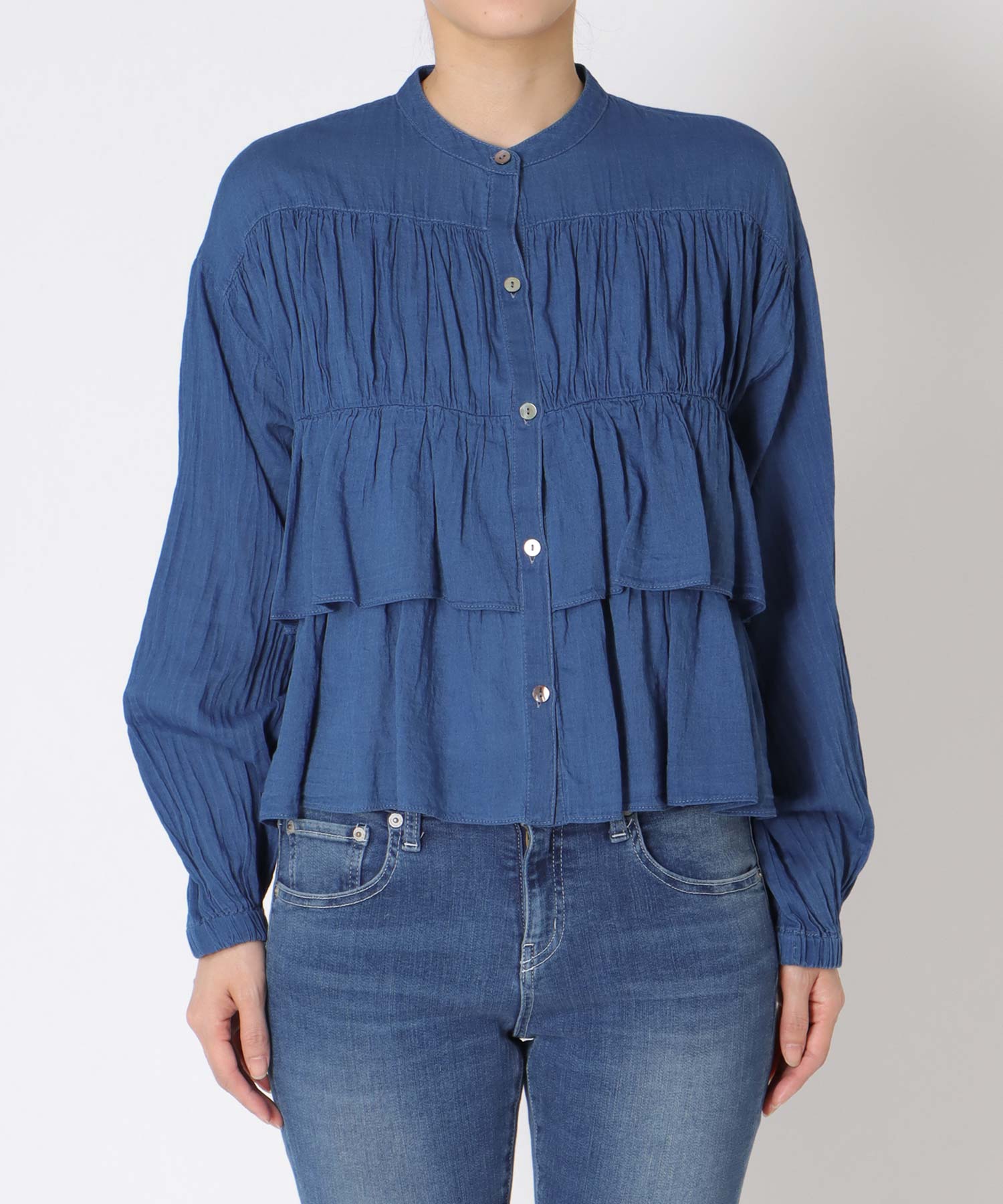 シアーデニムティアードブラウス
