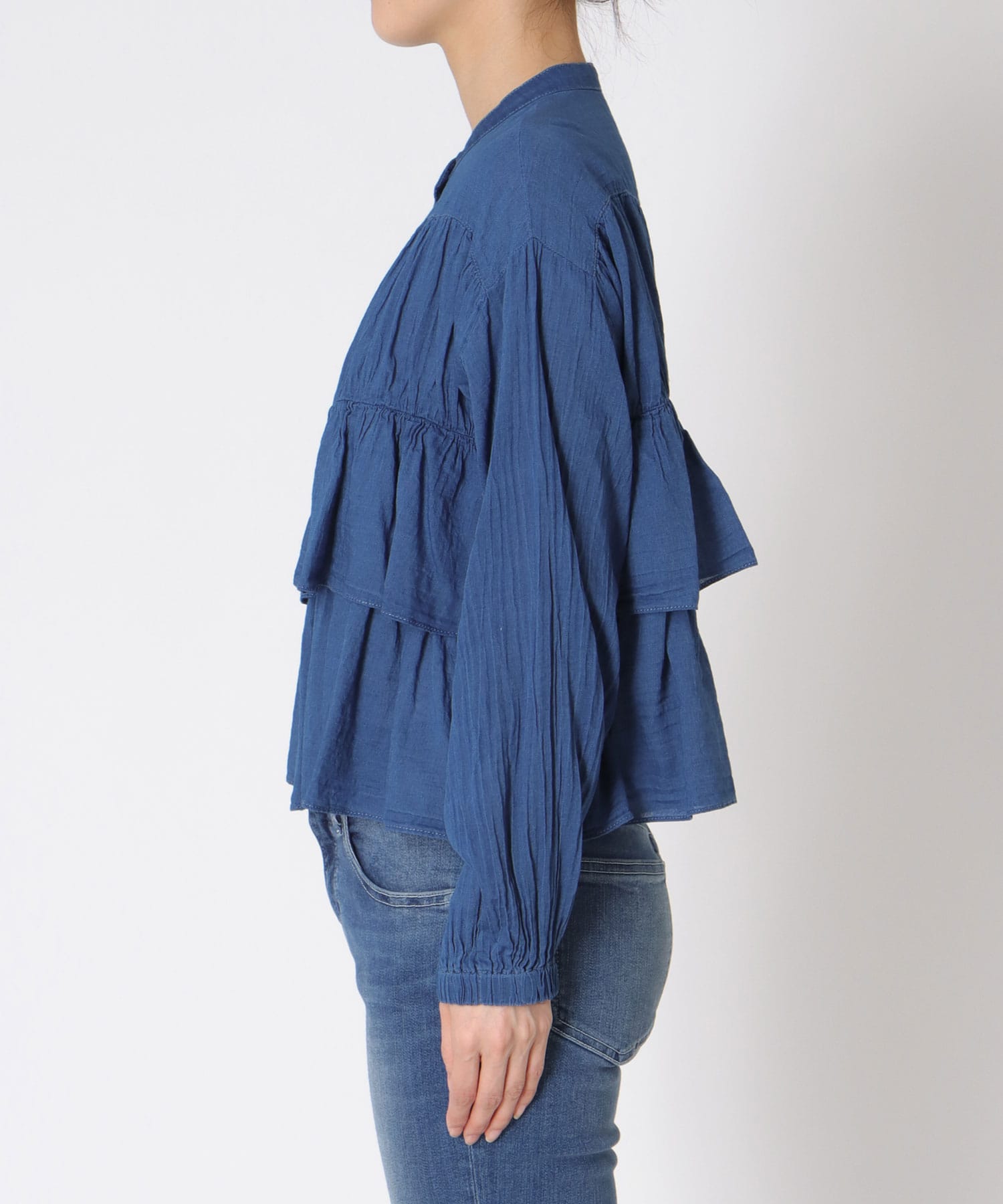シアーデニムティアードブラウス