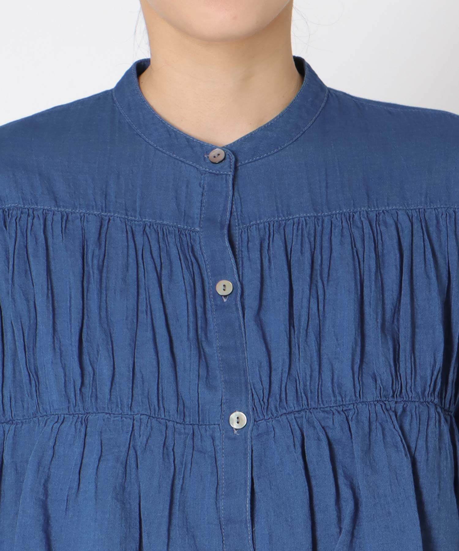 シアーデニムティアードブラウス