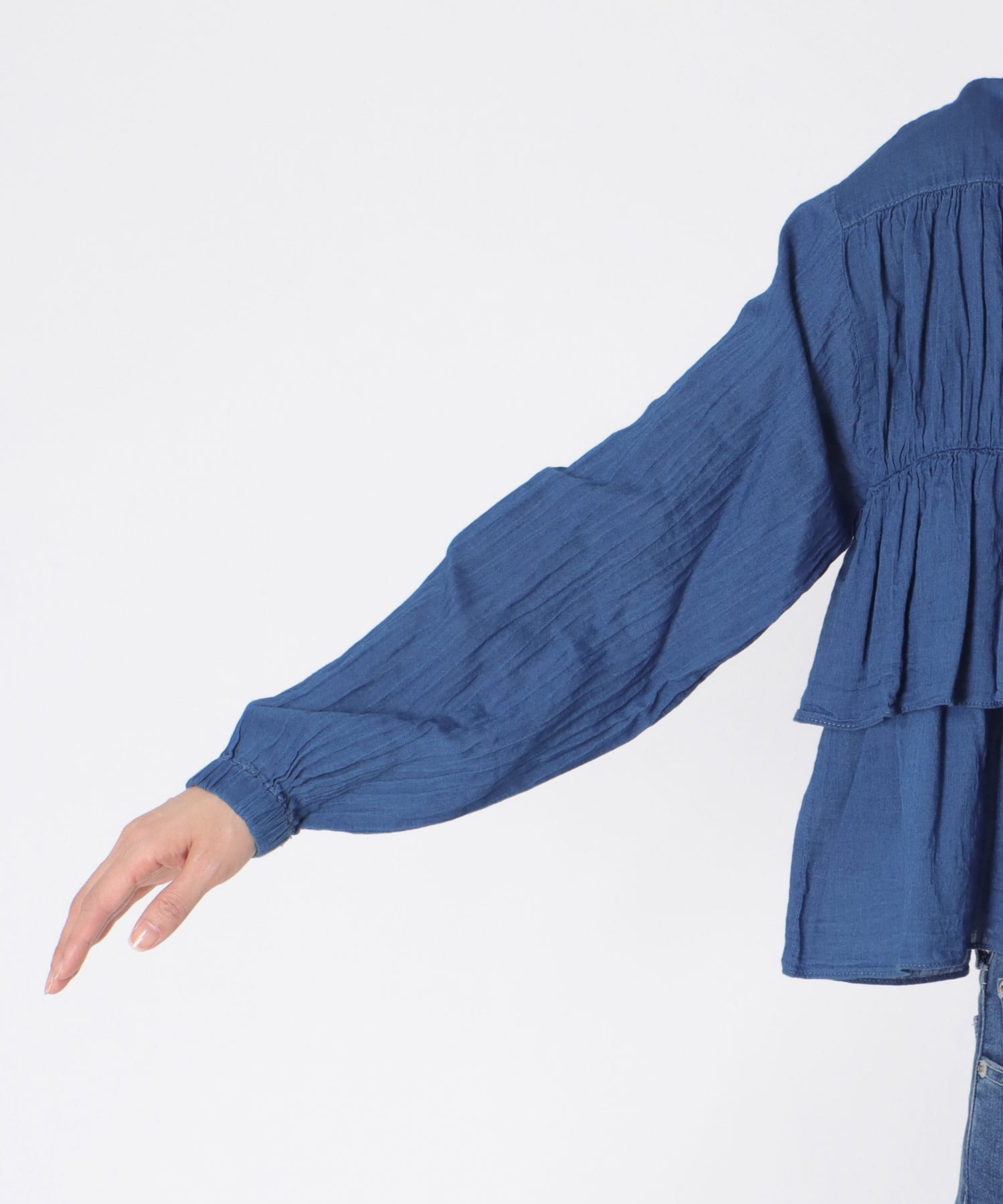 シアーデニムティアードブラウス