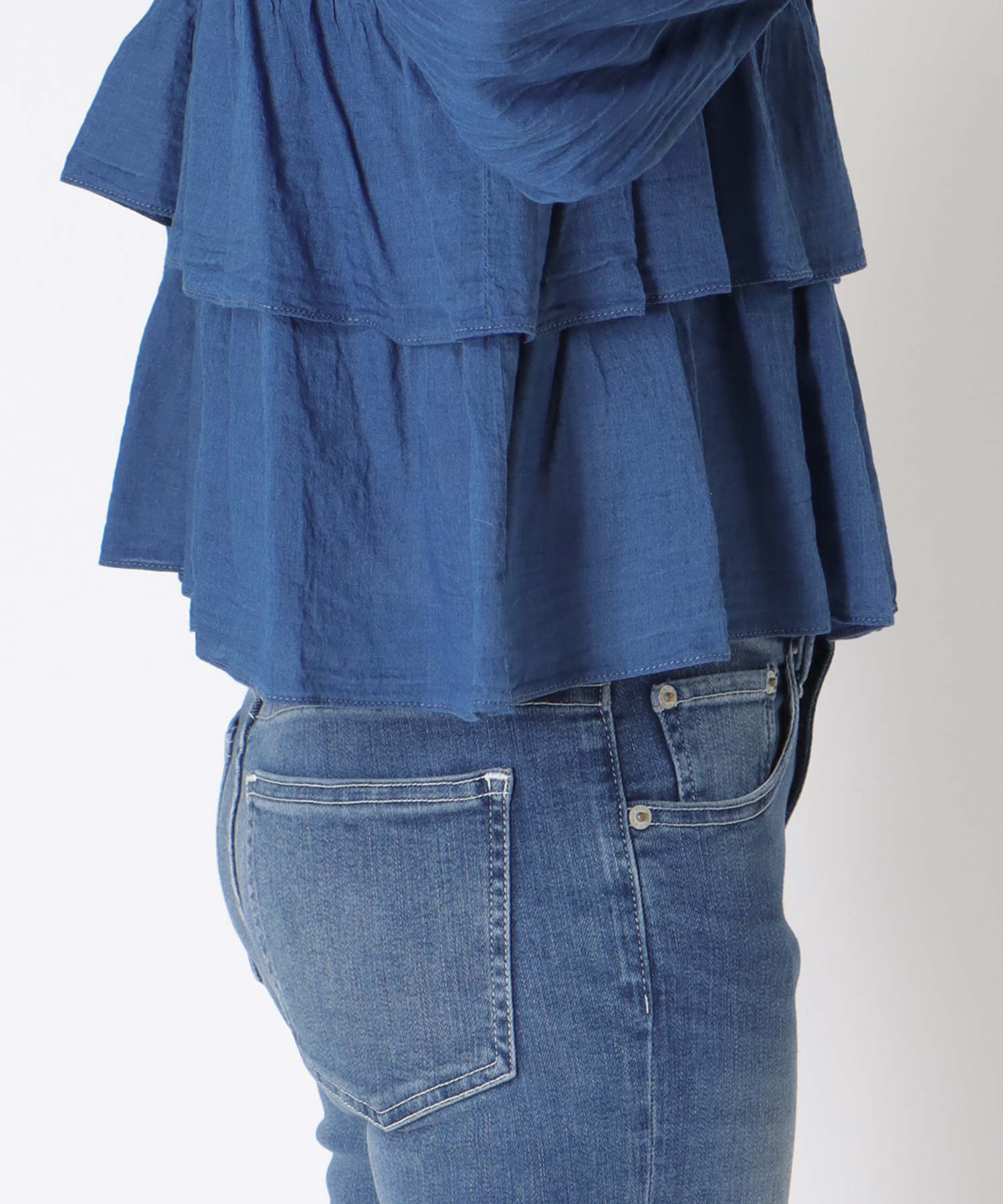 シアーデニムティアードブラウス